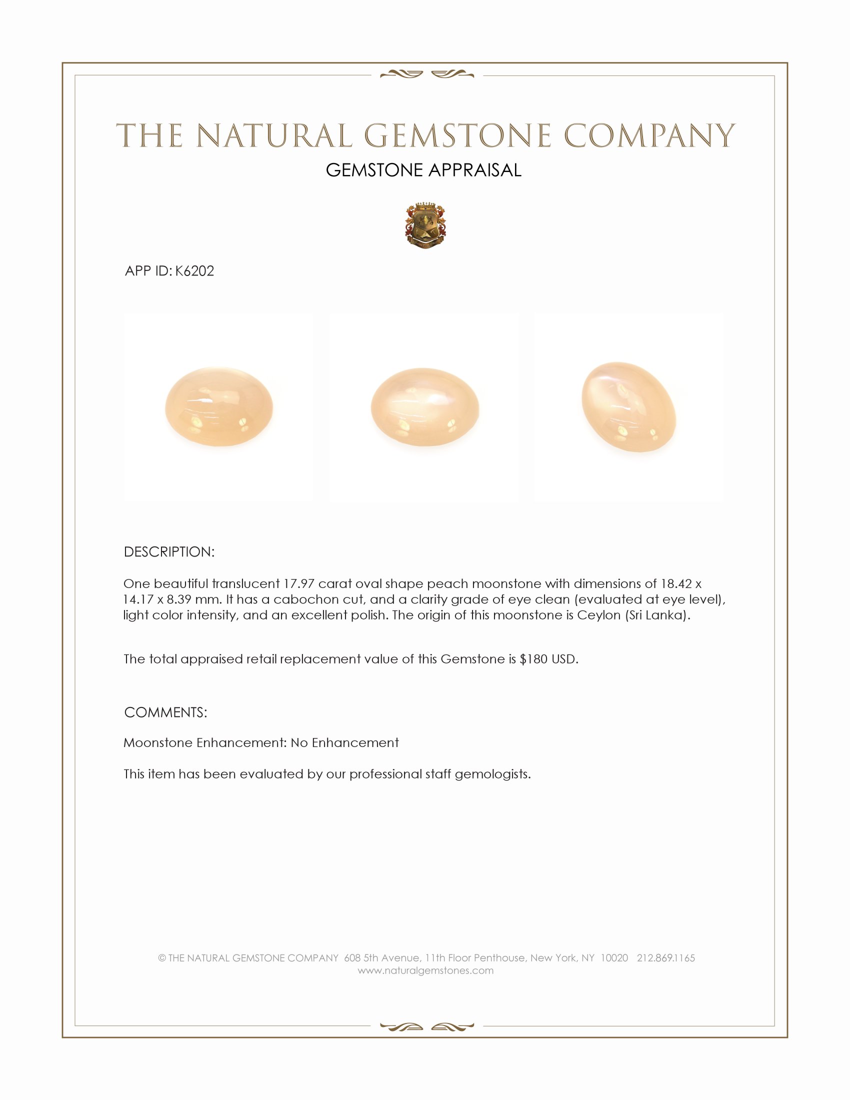 17.97 Ct. Cabochon Moonstone from Ceylon (Sri Lanka)