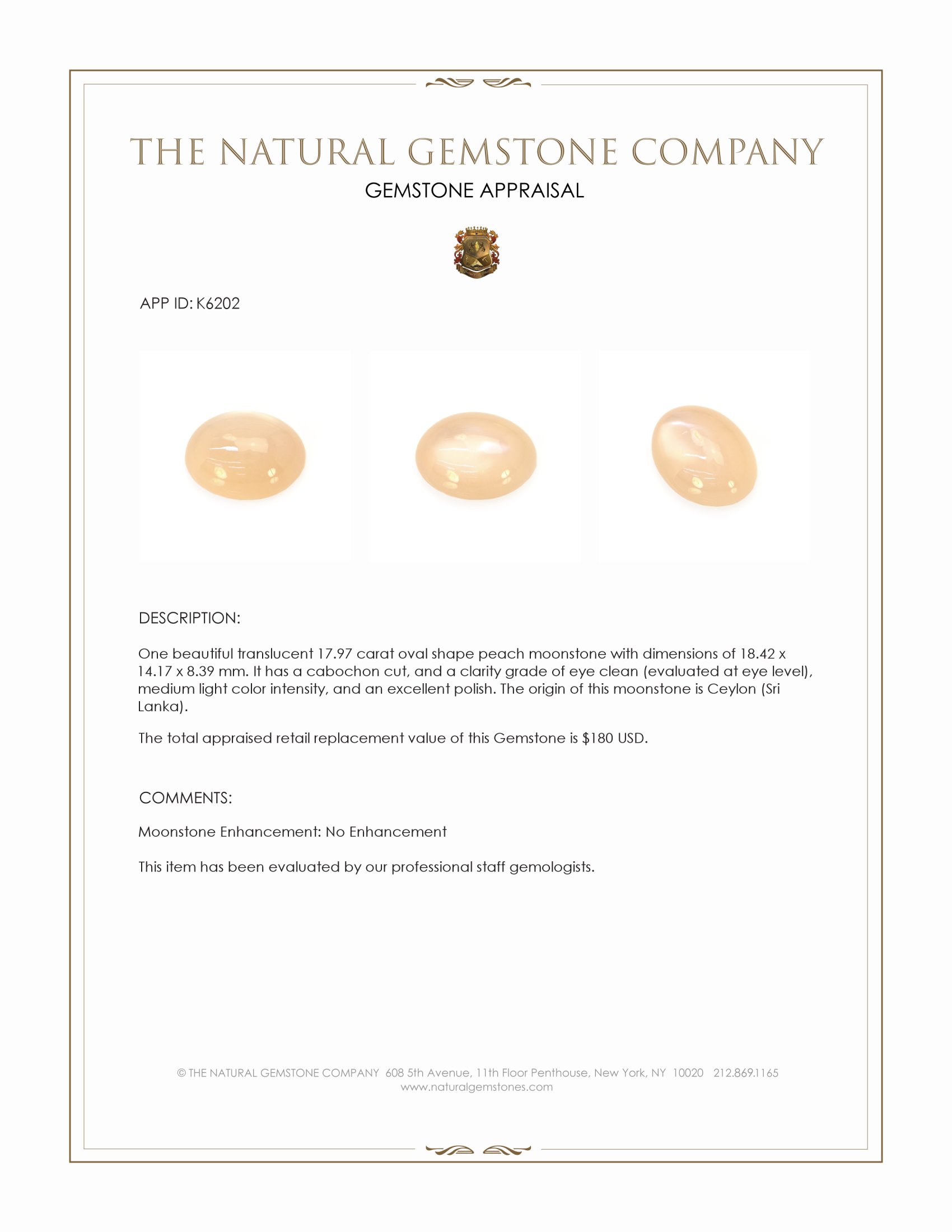 17.97 Ct. Cabochon Moonstone from Ceylon (Sri Lanka)