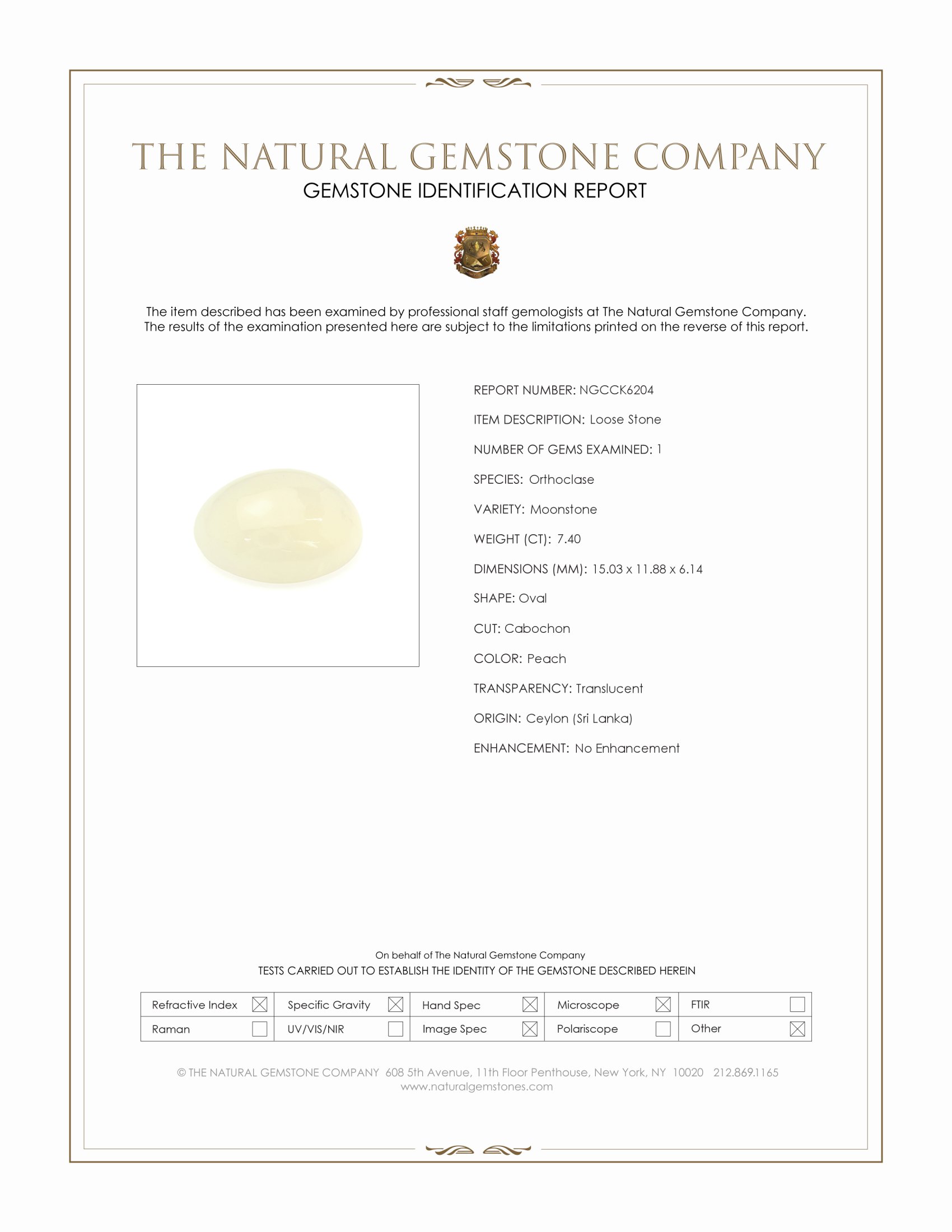 7.40 Ct. Cabochon Moonstone from Ceylon (Sri Lanka)