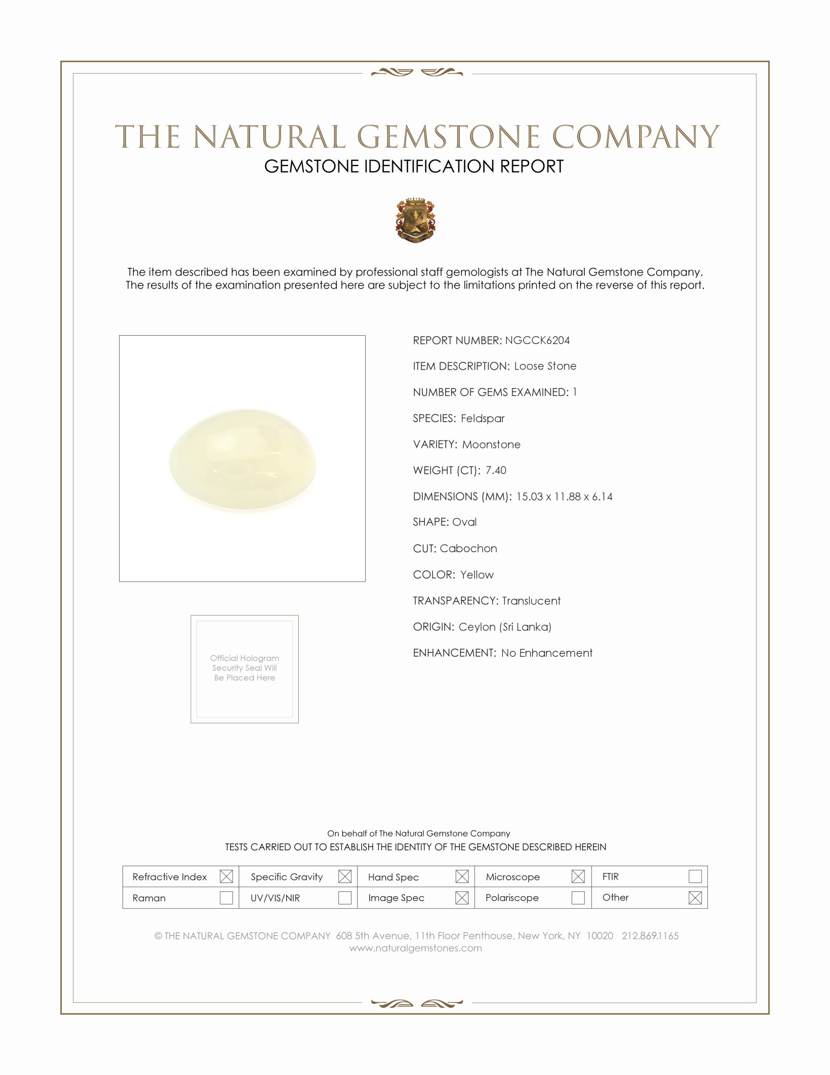 7.40 Ct. Yellow Cabochon Moonstone from Ceylon (Sri Lanka)