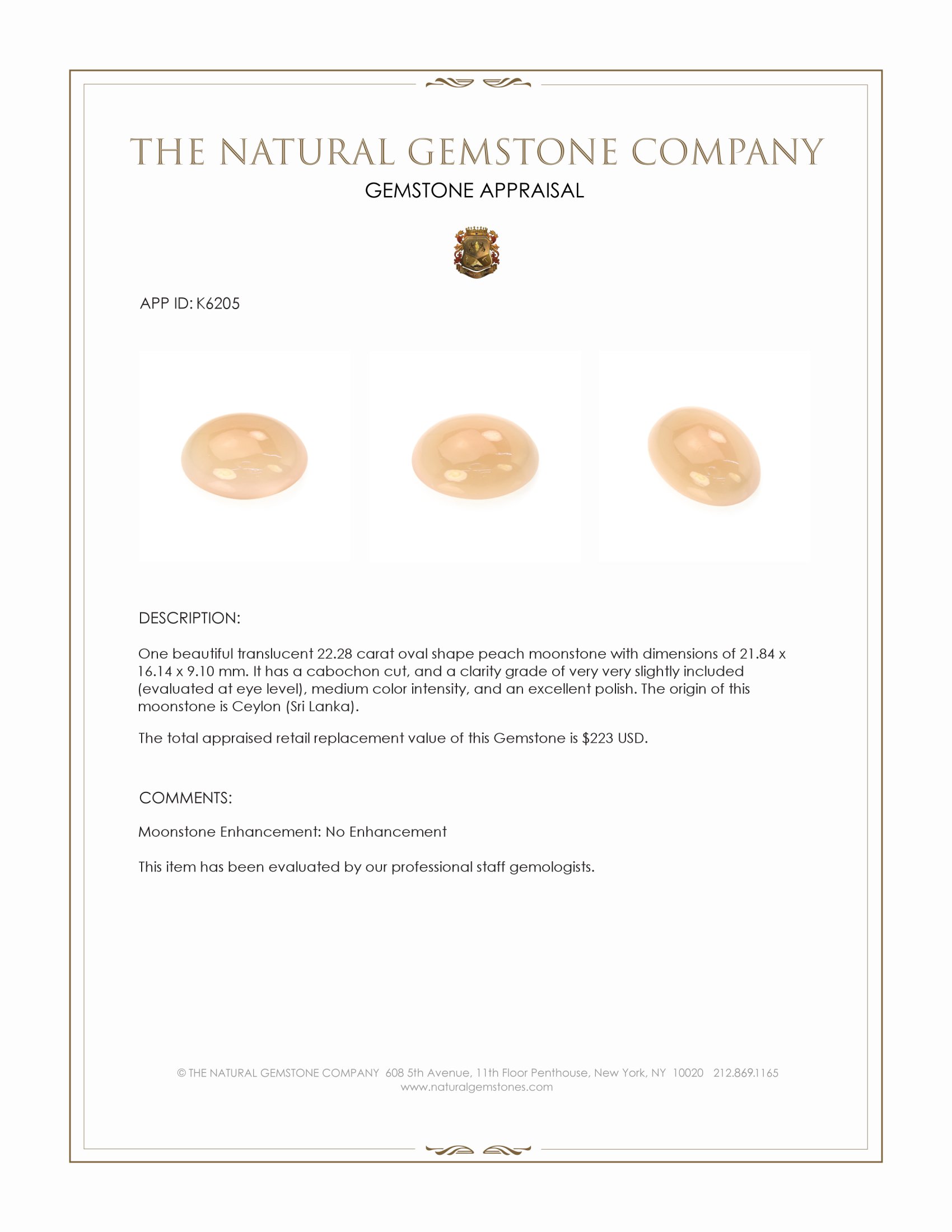 22.28 Ct. Cabochon Moonstone from Ceylon (Sri Lanka)