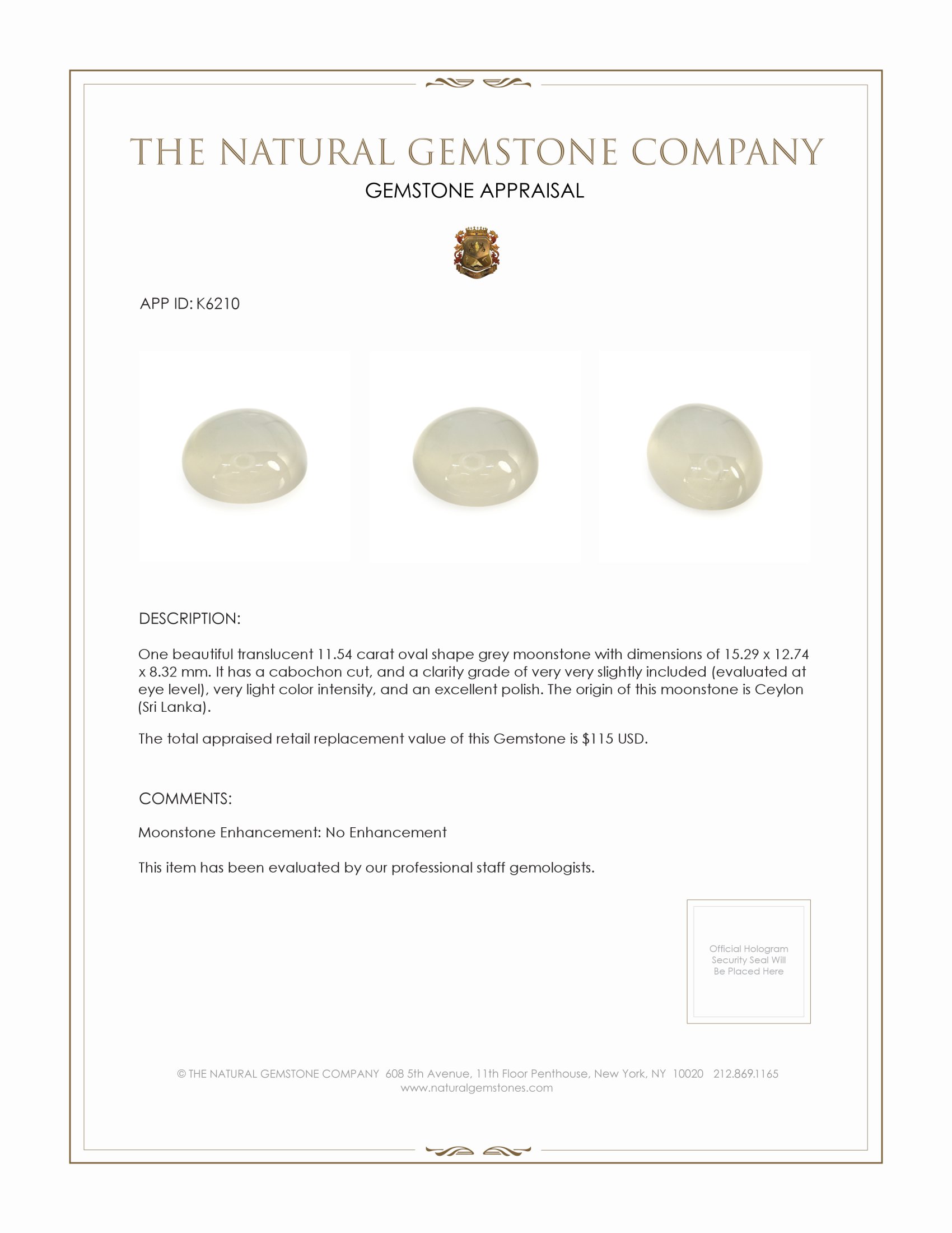 11.54 Ct. Cabochon Moonstone from Ceylon (Sri Lanka)