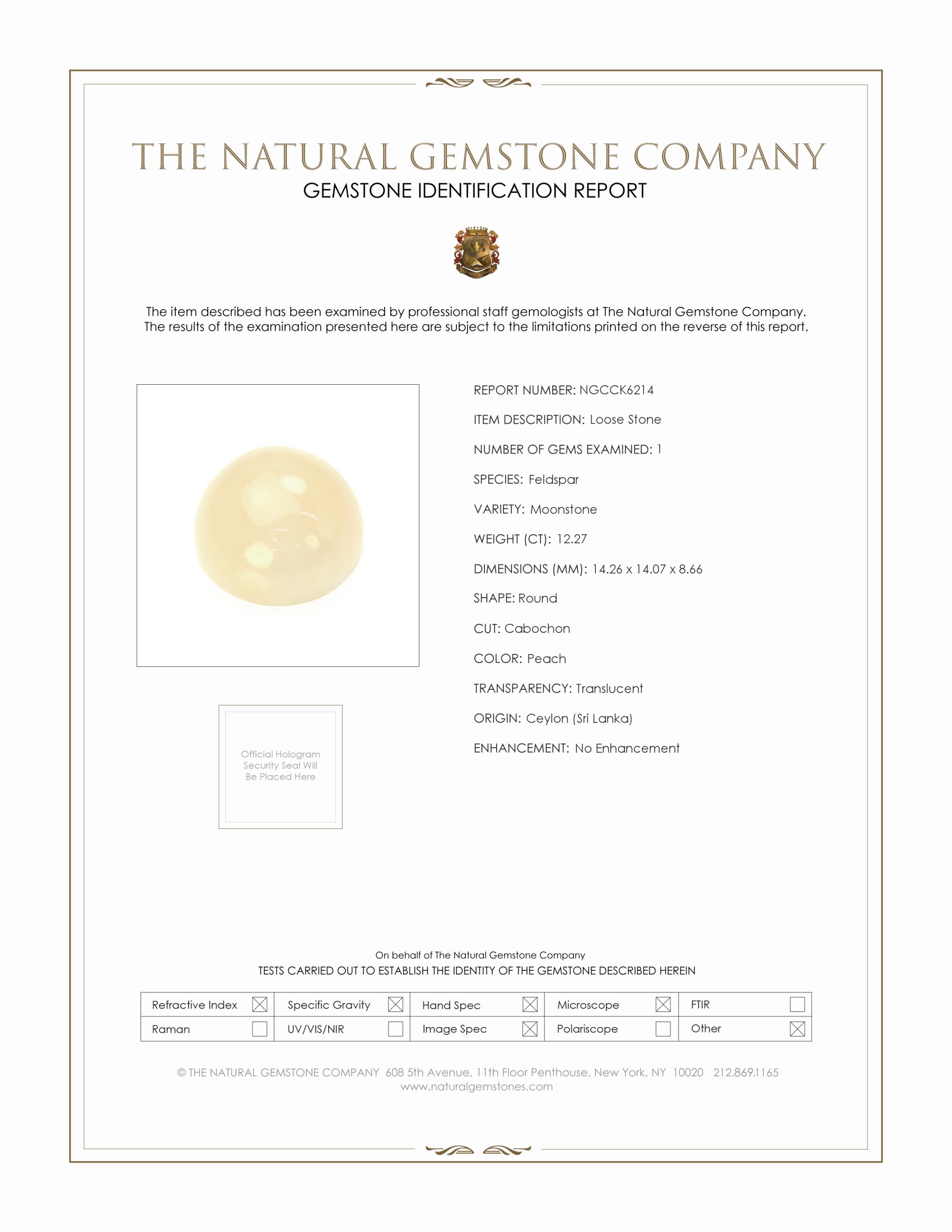 12.27 Ct. Yellow Cabochon Moonstone from Ceylon (Sri Lanka)