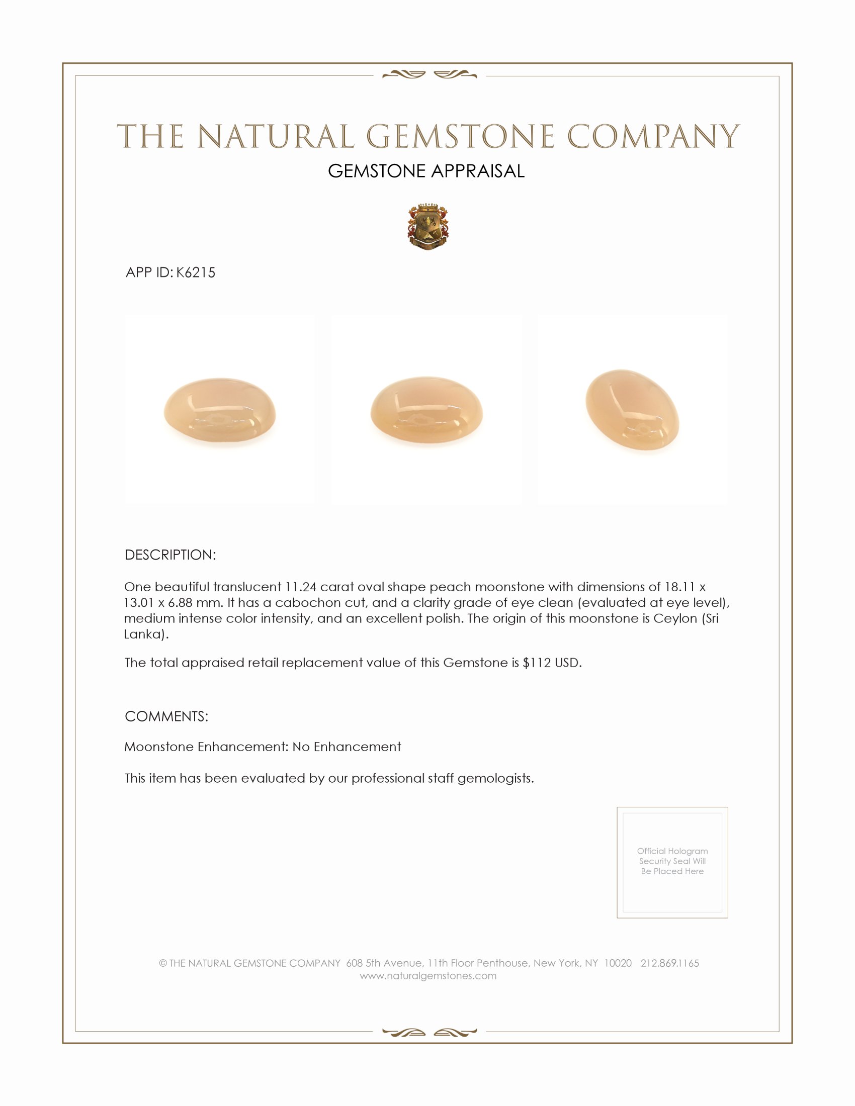 11.24 Ct. Cabochon Moonstone from Ceylon (Sri Lanka)