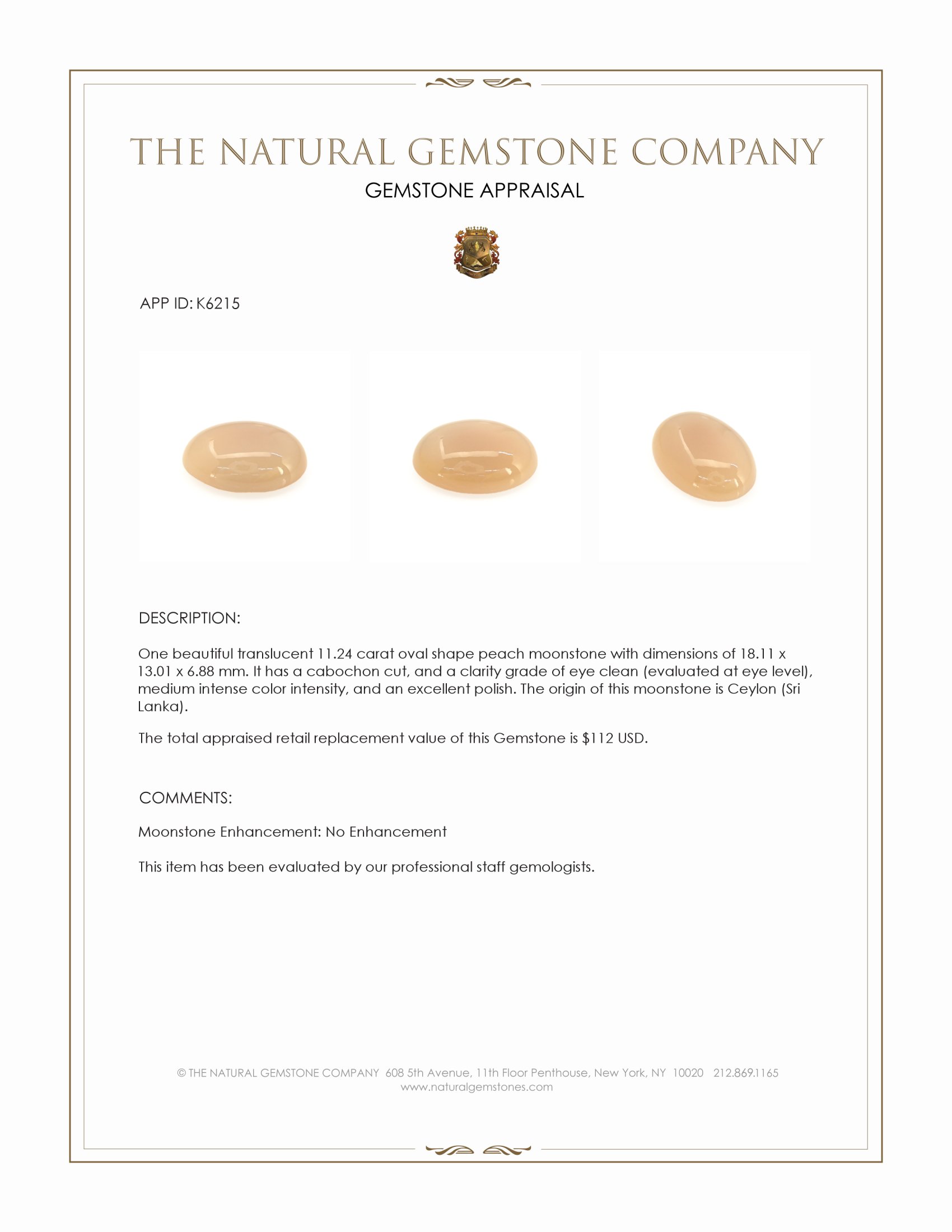 11.24 Ct. Cabochon Moonstone from Ceylon (Sri Lanka)