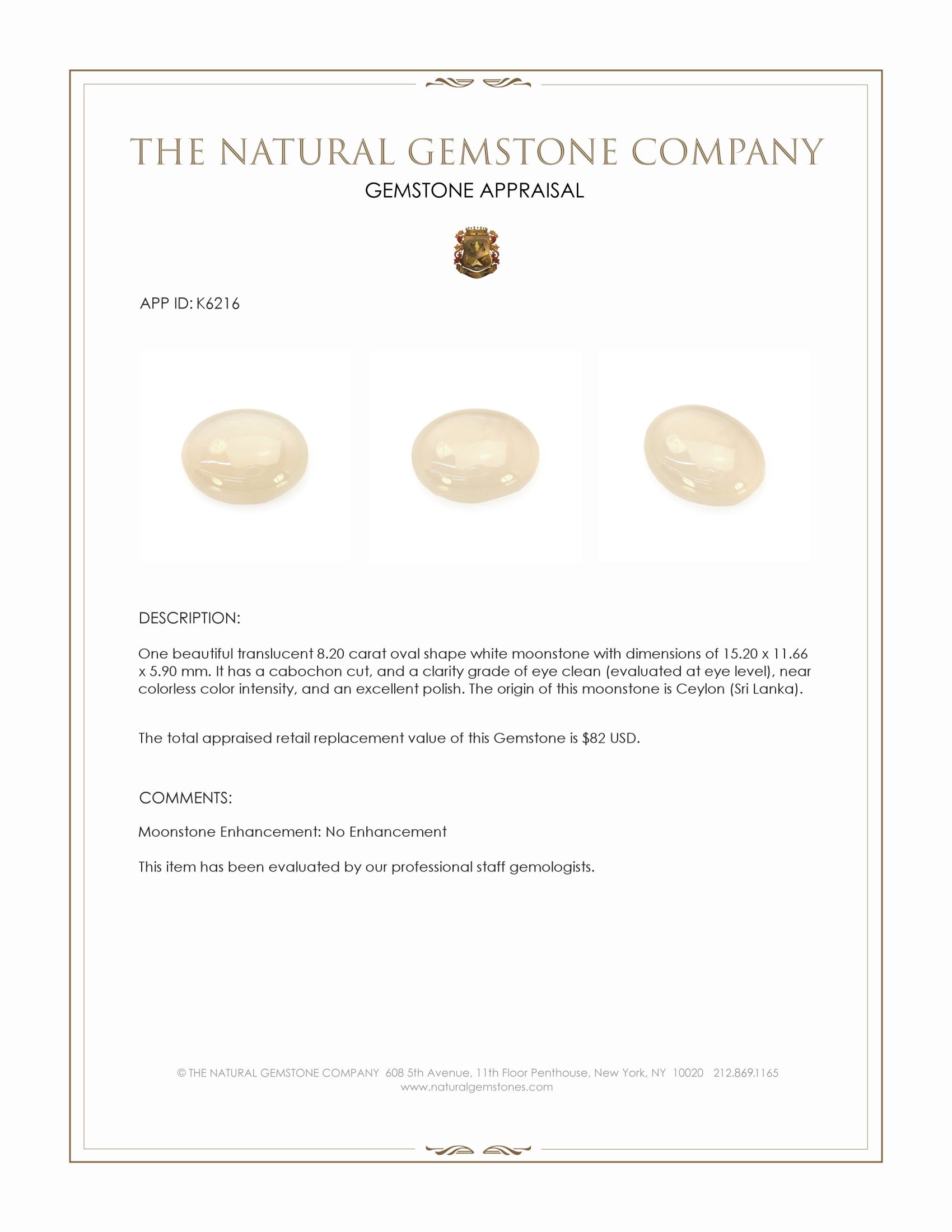 8.20 Ct. Cabochon Moonstone from Ceylon (Sri Lanka)