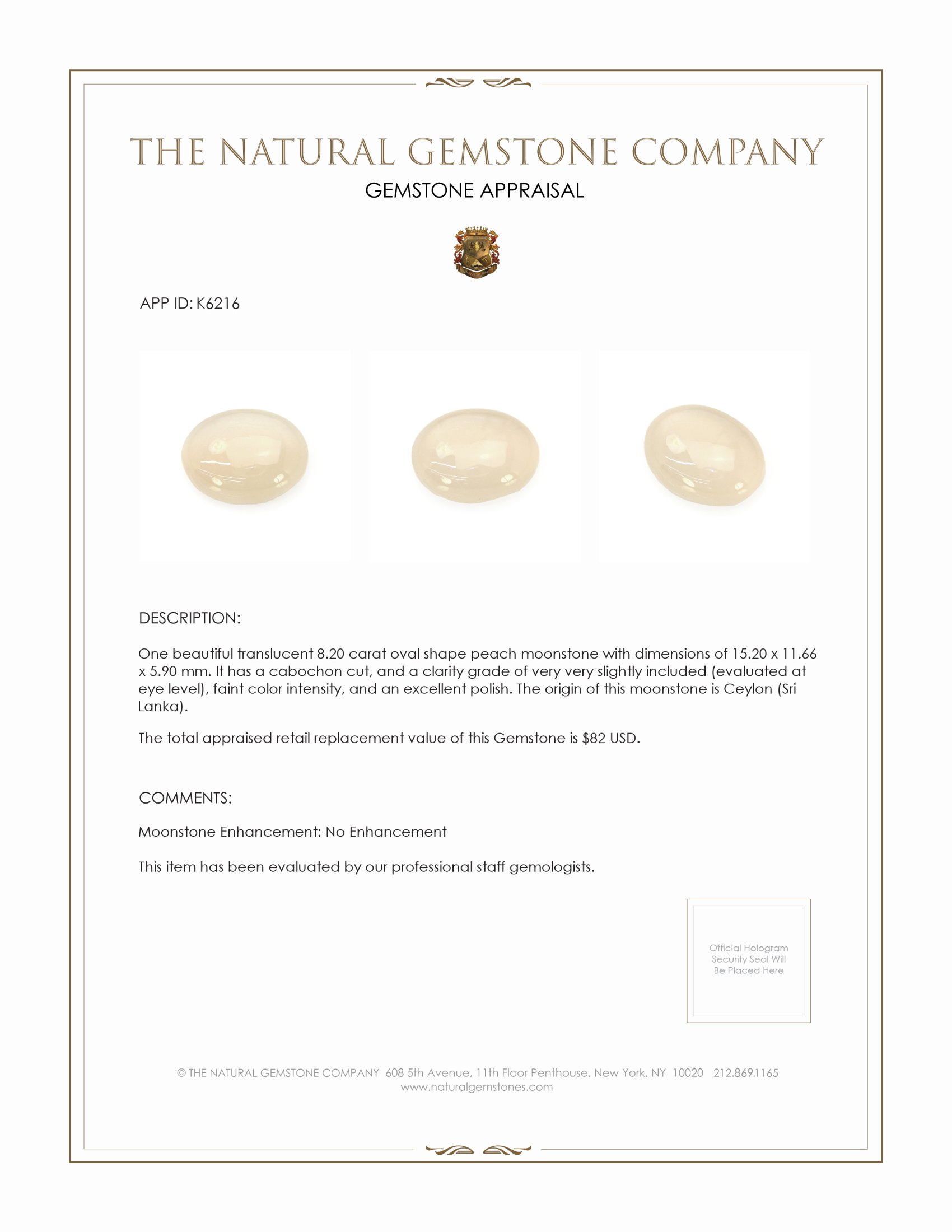 8.20 Ct. Cabochon Moonstone from Ceylon (Sri Lanka)