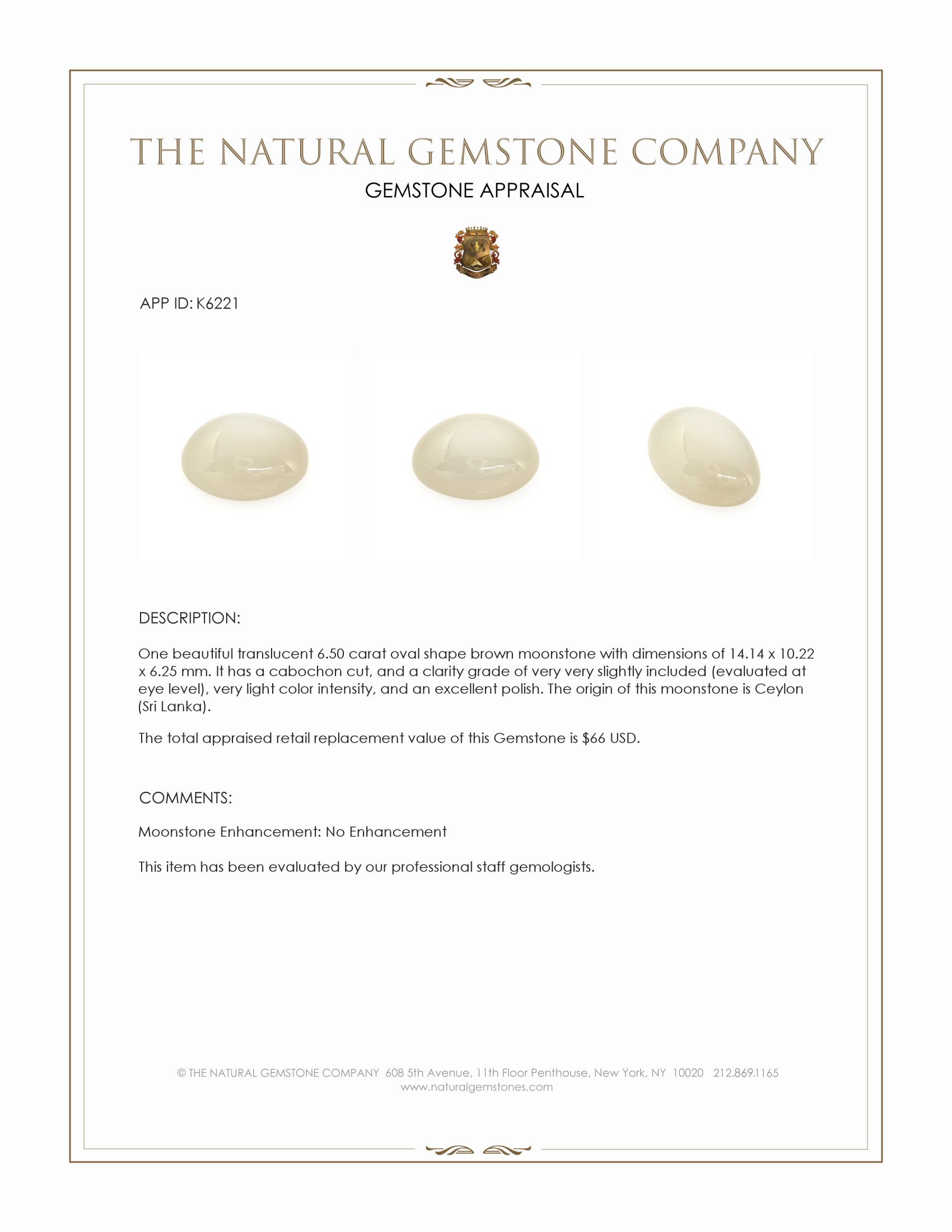 6.50 Ct. Cabochon Moonstone from Ceylon (Sri Lanka)