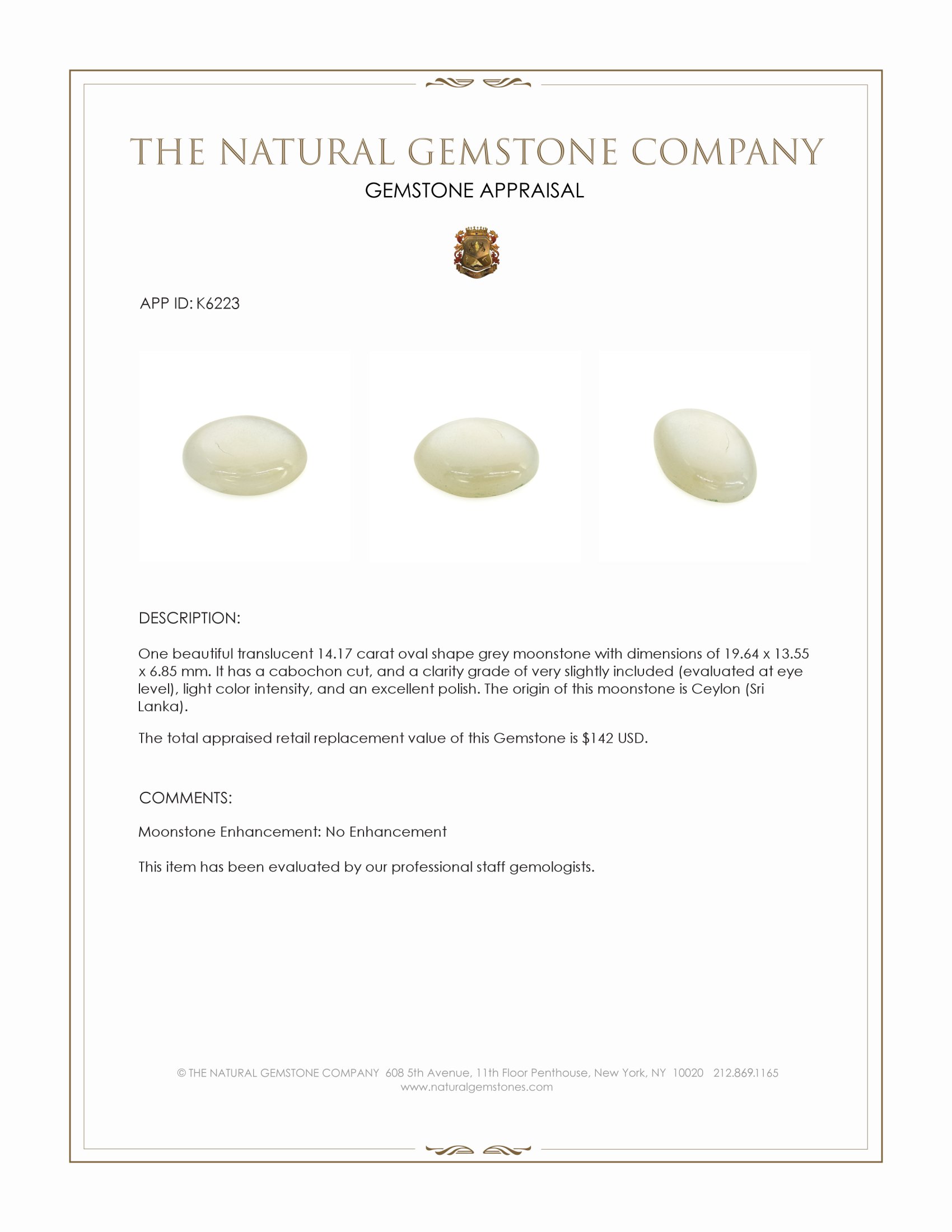 14.17 Ct. Cabochon Moonstone from Ceylon (Sri Lanka)