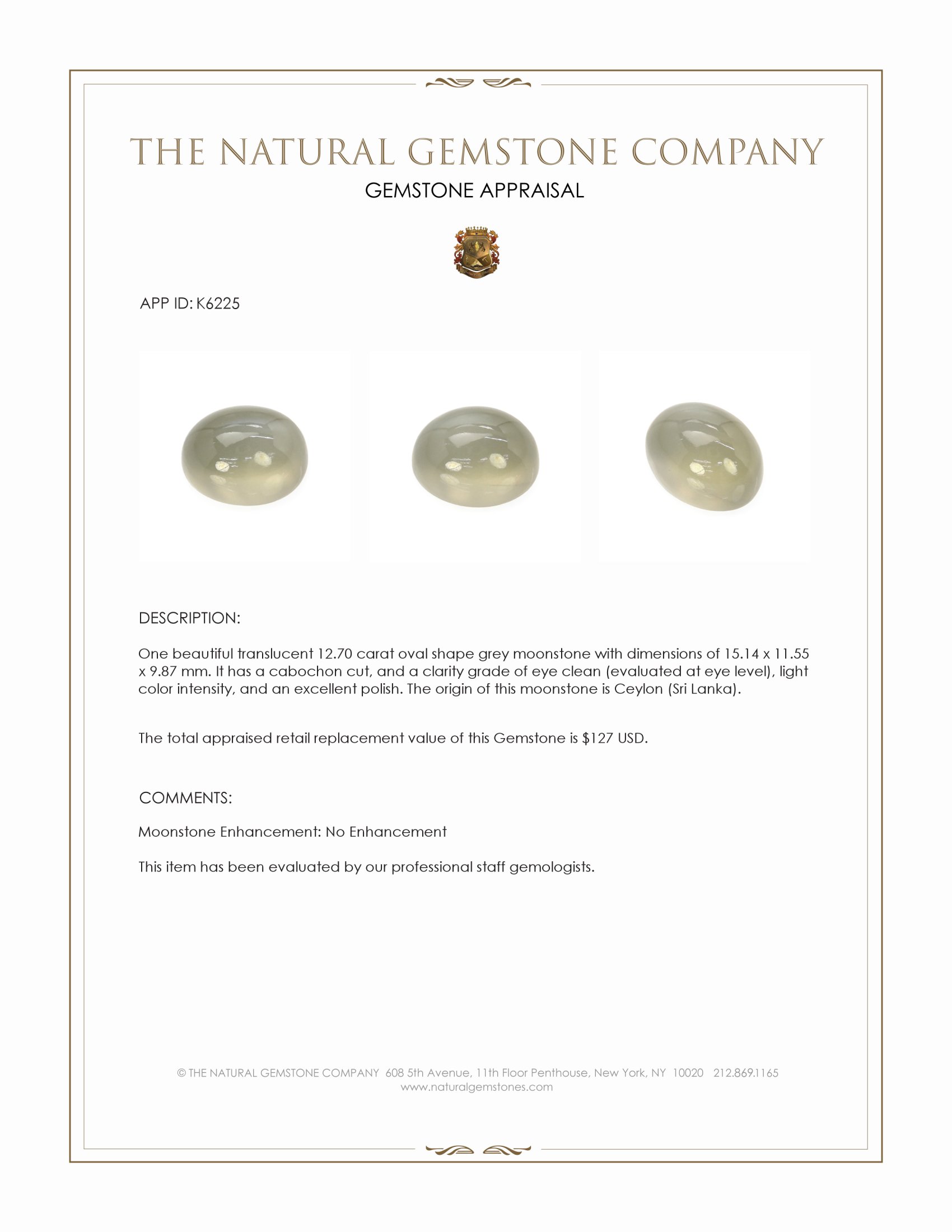 12.70 Ct. Cabochon Moonstone from Ceylon (Sri Lanka)