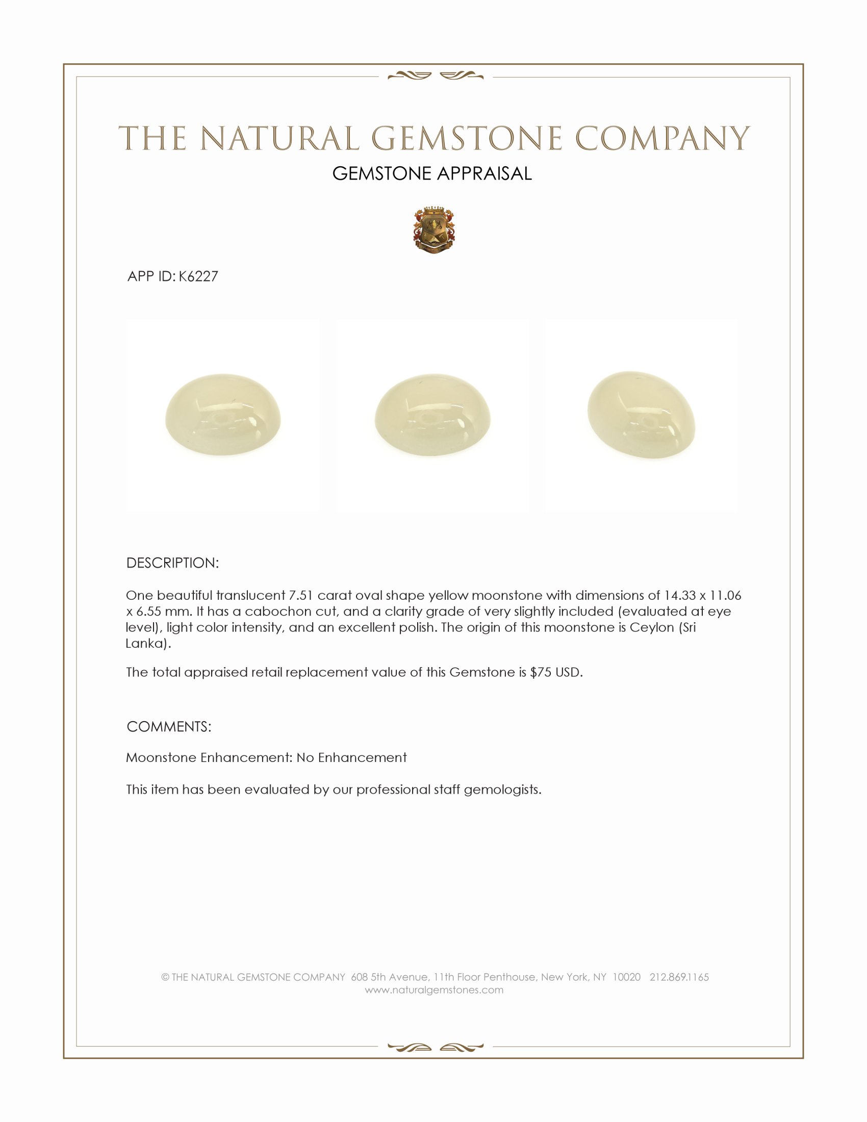 7.51 Ct. Cabochon Moonstone from Ceylon (Sri Lanka)