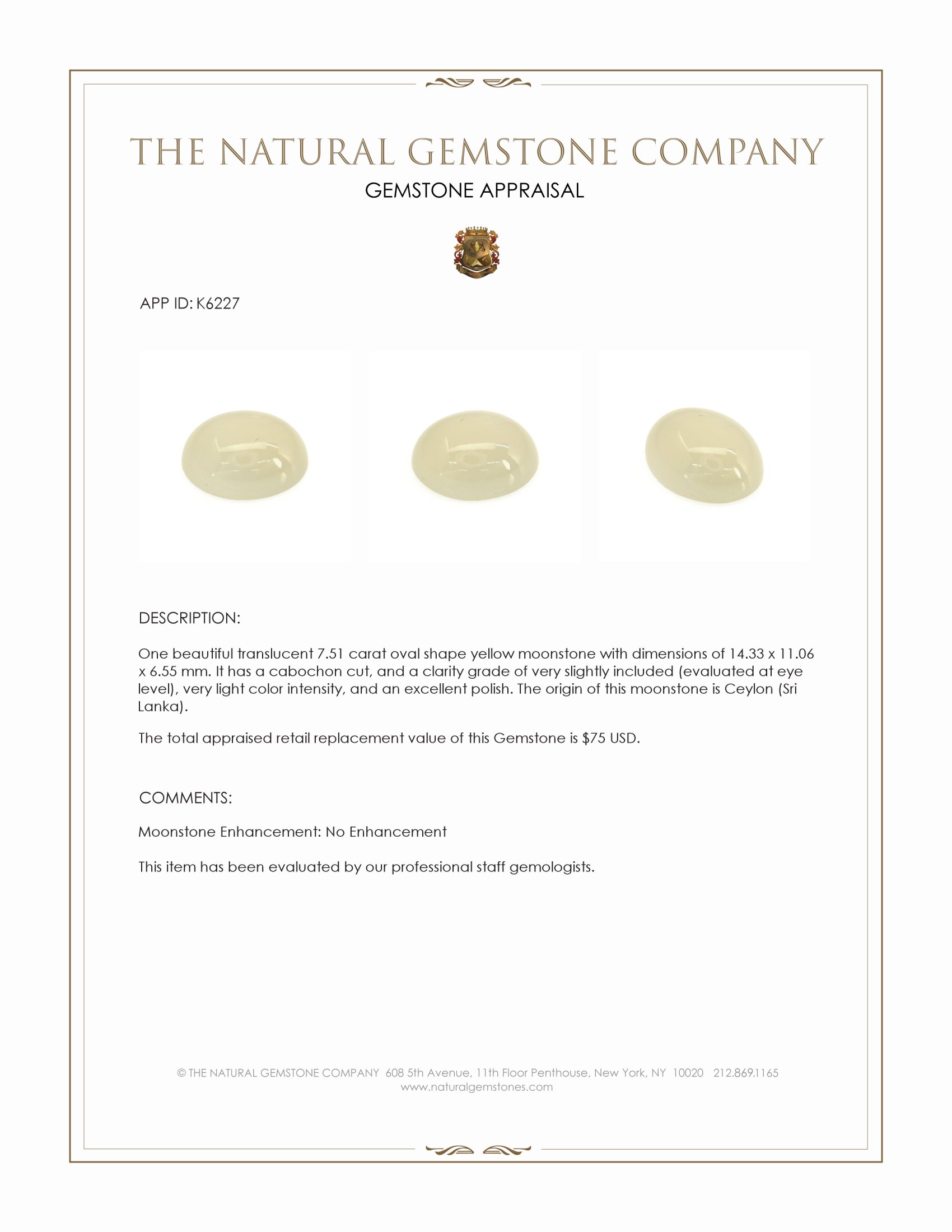 7.51 Ct. Cabochon Moonstone from Ceylon (Sri Lanka)