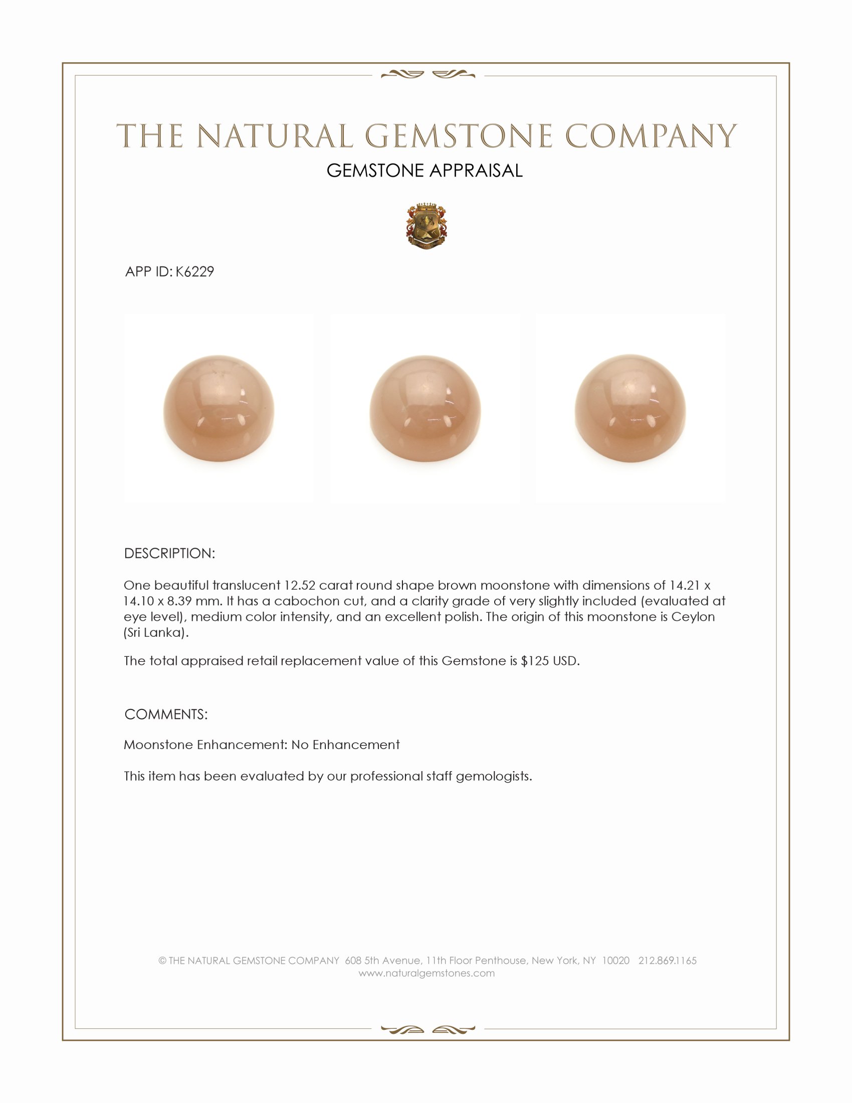 12.52 Ct. Cabochon Moonstone from Ceylon (Sri Lanka)