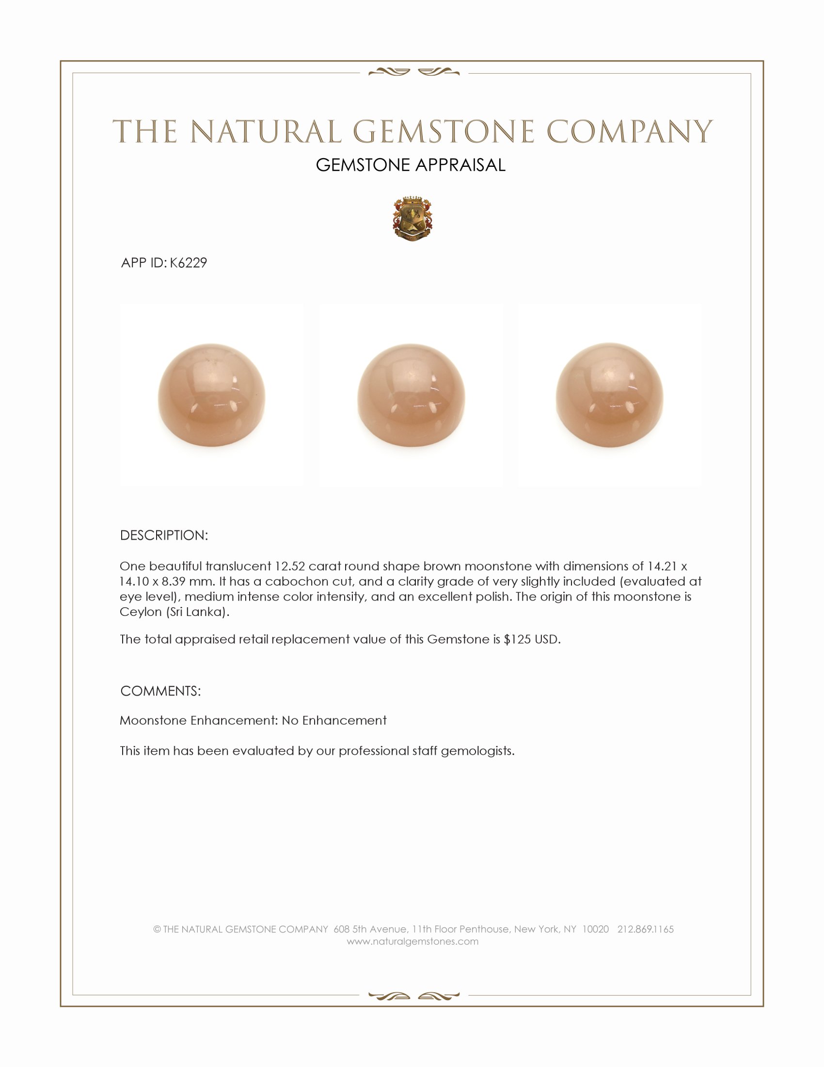 12.52 Ct. Cabochon Moonstone from Ceylon (Sri Lanka)