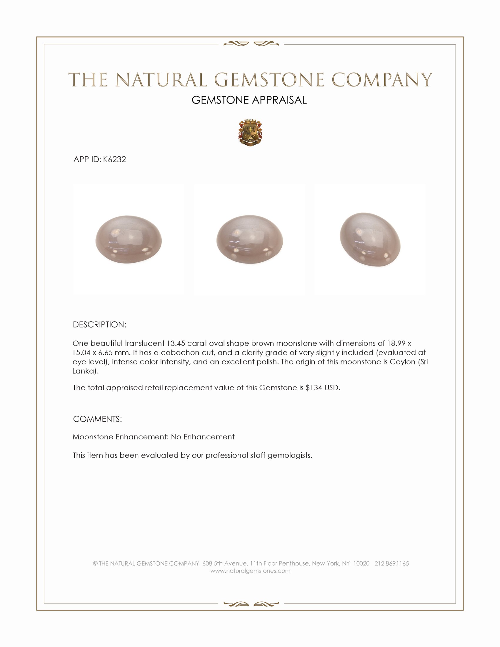 13.45 Ct. Cabochon Moonstone from Ceylon (Sri Lanka)