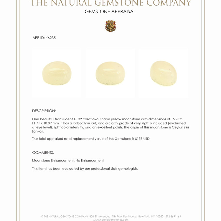 15.32 Ct. Cabochon Moonstone from Ceylon (Sri Lanka)