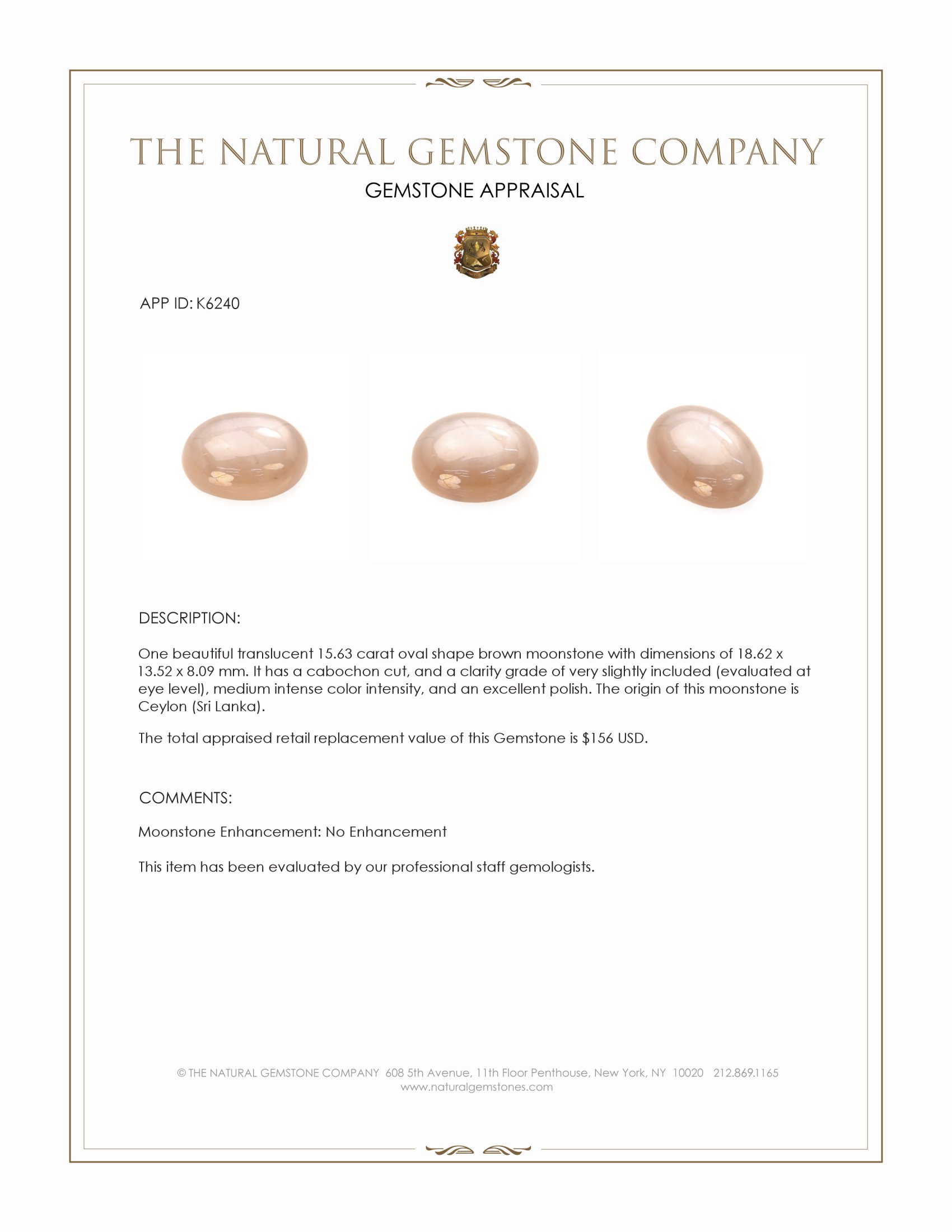 15.63 Ct. Cabochon Moonstone from Ceylon (Sri Lanka)