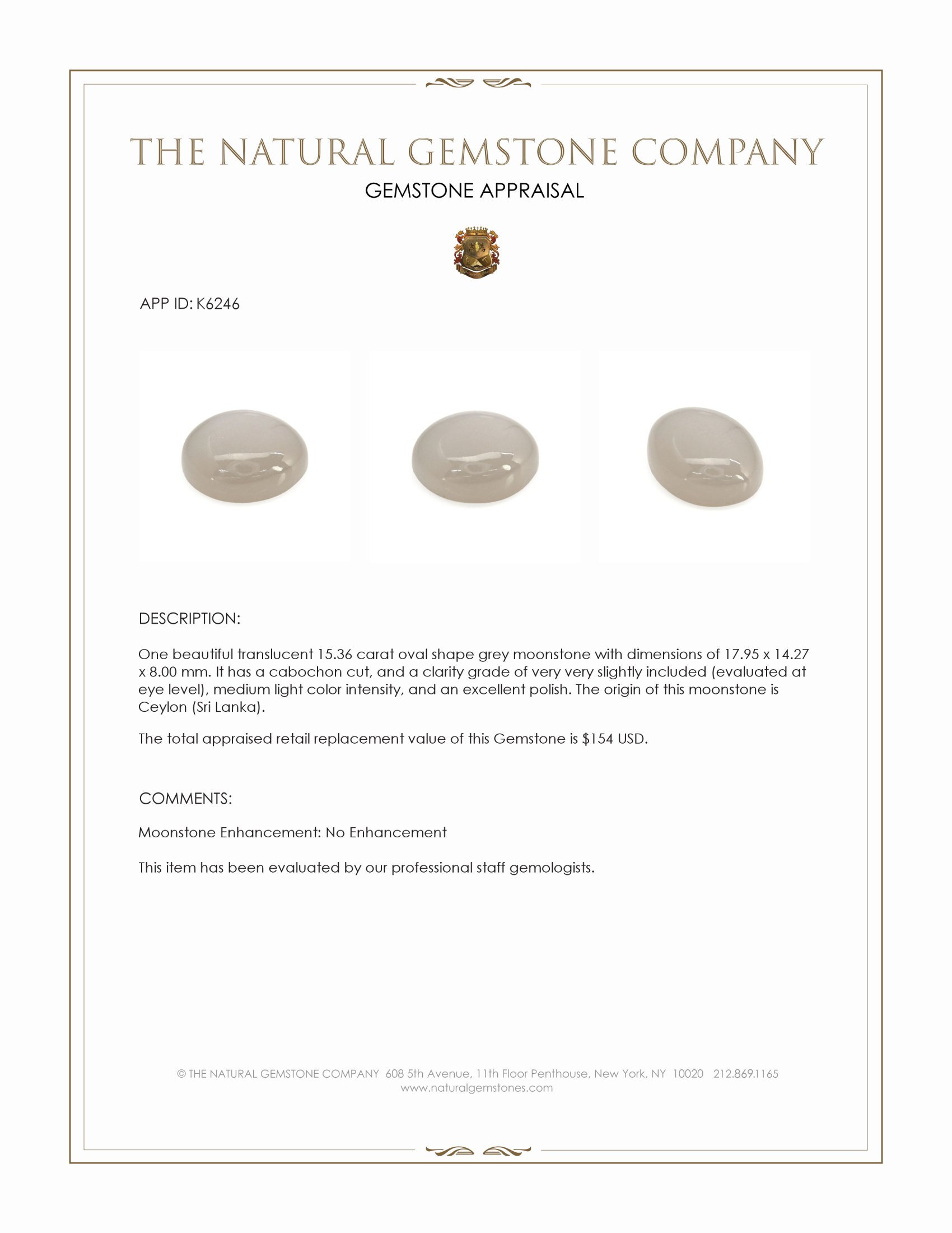 15.36 Ct. Cabochon Moonstone from Ceylon (Sri Lanka)