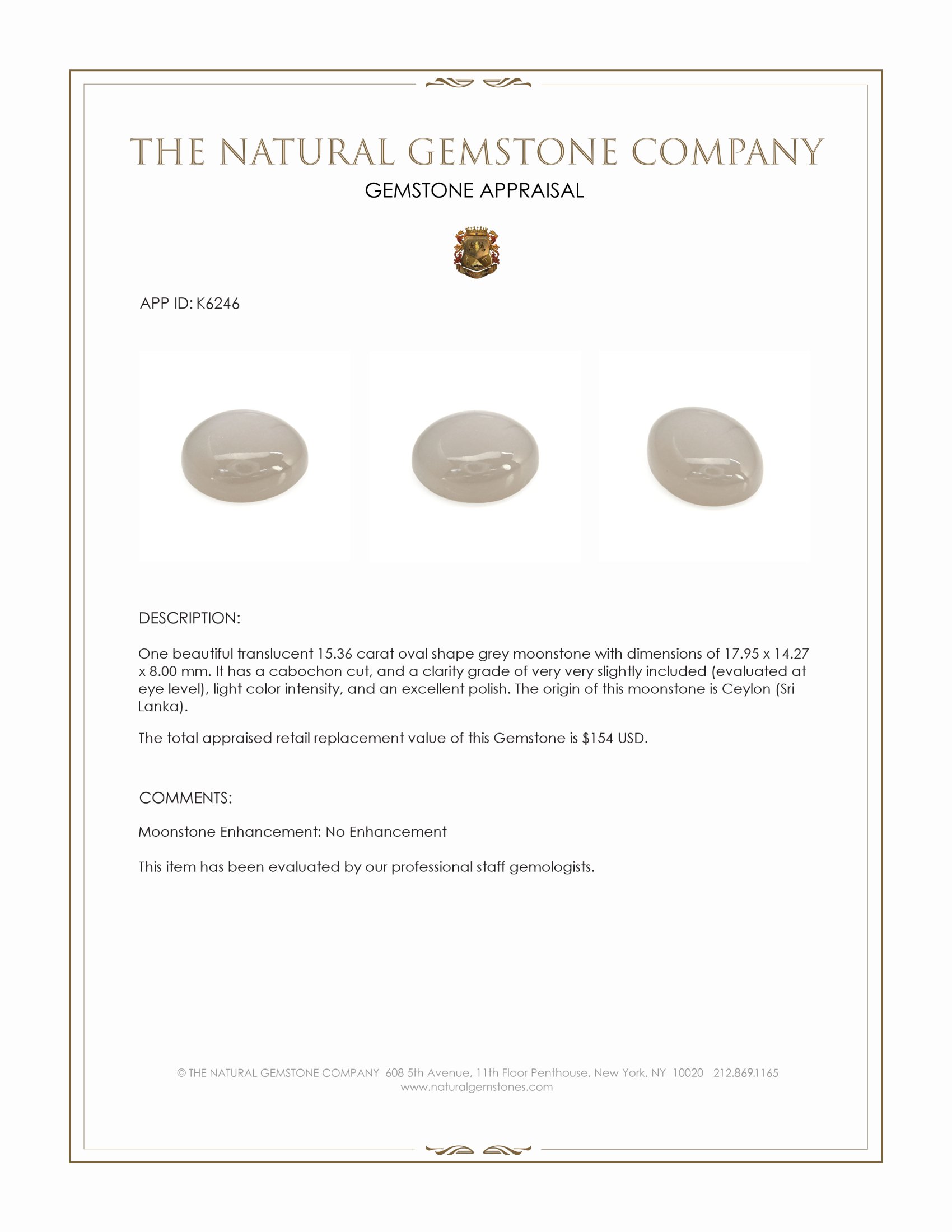 15.36 Ct. Cabochon Moonstone from Ceylon (Sri Lanka)