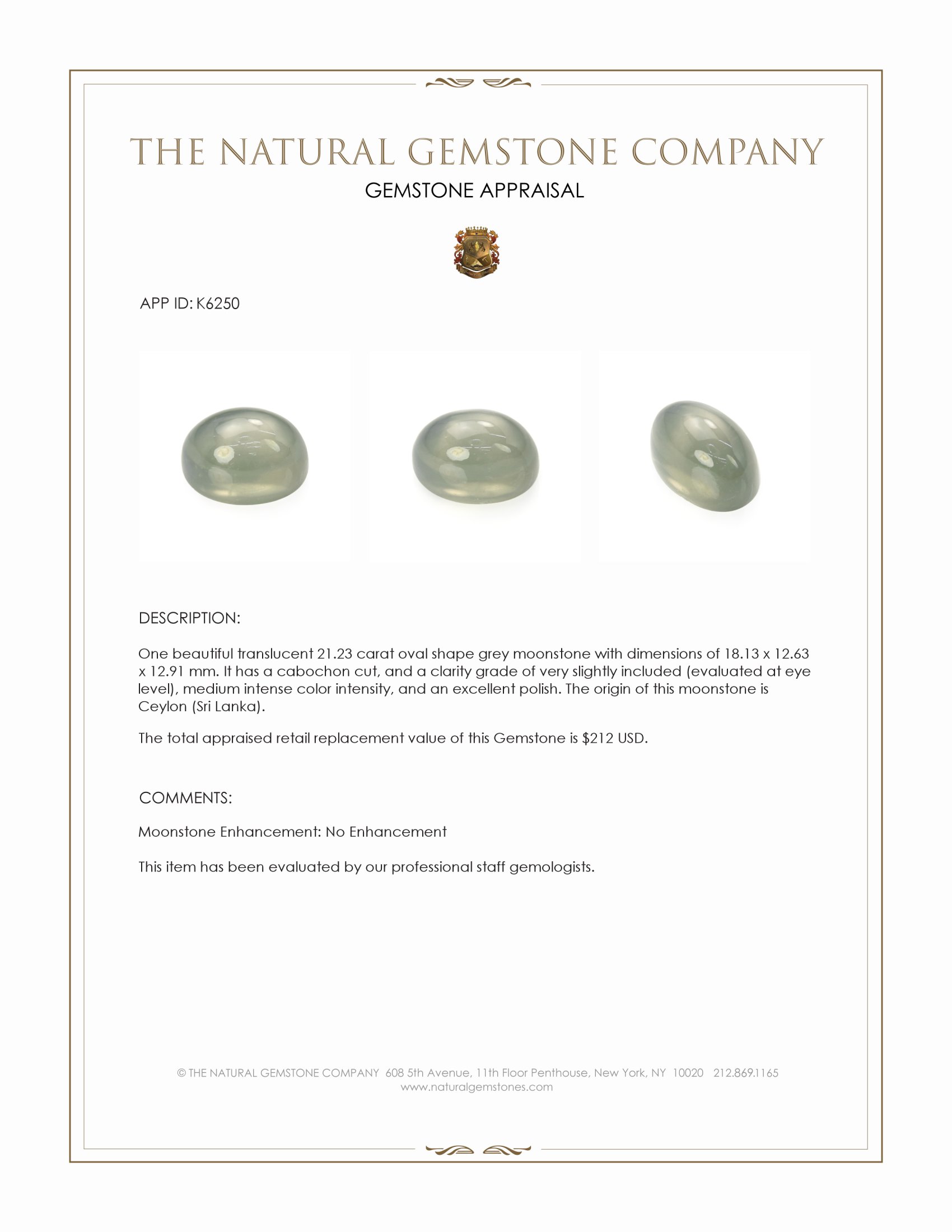 21.23 Ct. Cabochon Moonstone from Ceylon (Sri Lanka)