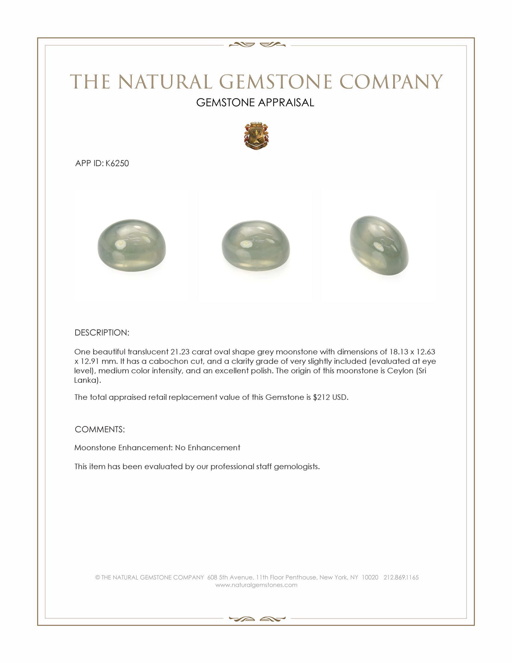 21.23 Ct. Cabochon Moonstone from Ceylon (Sri Lanka)