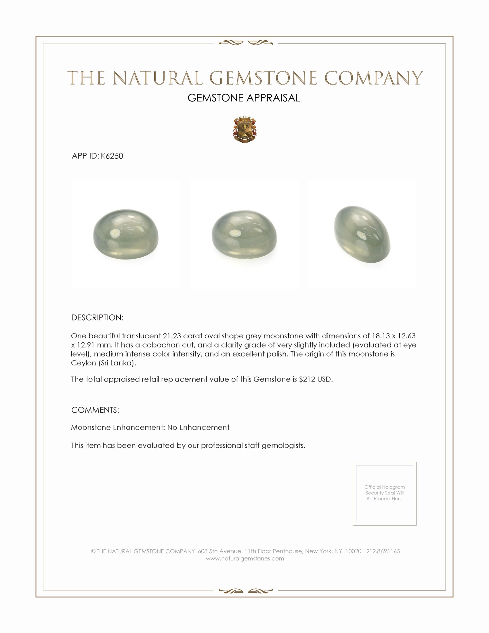 21.23 Ct. Cabochon Moonstone from Ceylon (Sri Lanka)