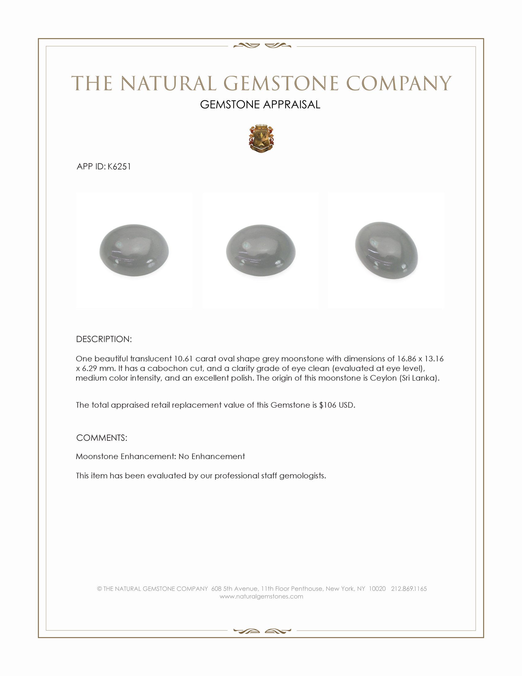 10.61 Ct. Cabochon Moonstone from Ceylon (Sri Lanka)