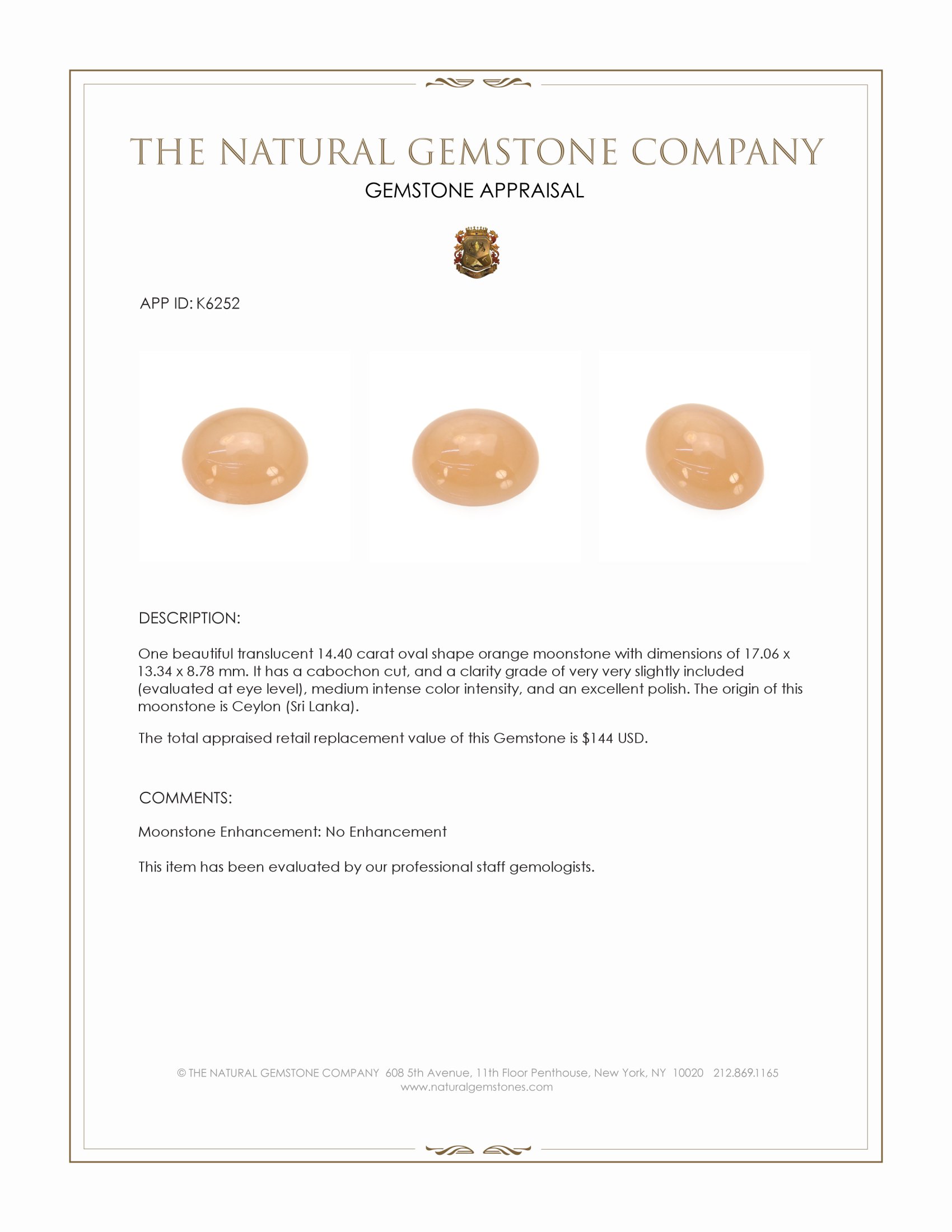 14.40 Ct. Cabochon Moonstone from Ceylon (Sri Lanka)