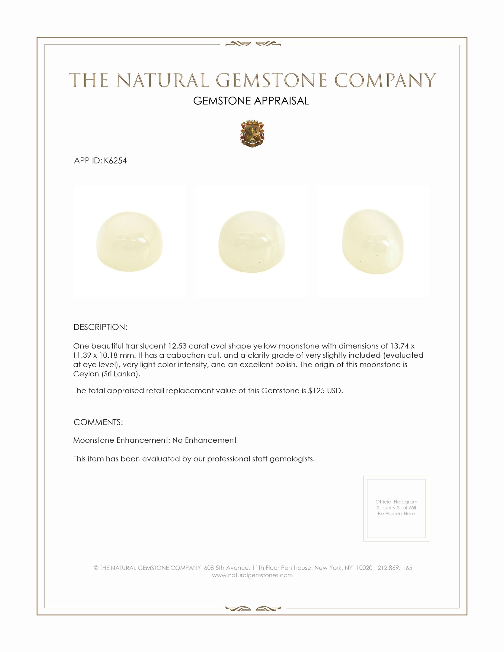 12.53 Ct. Cabochon Moonstone from Ceylon (Sri Lanka)