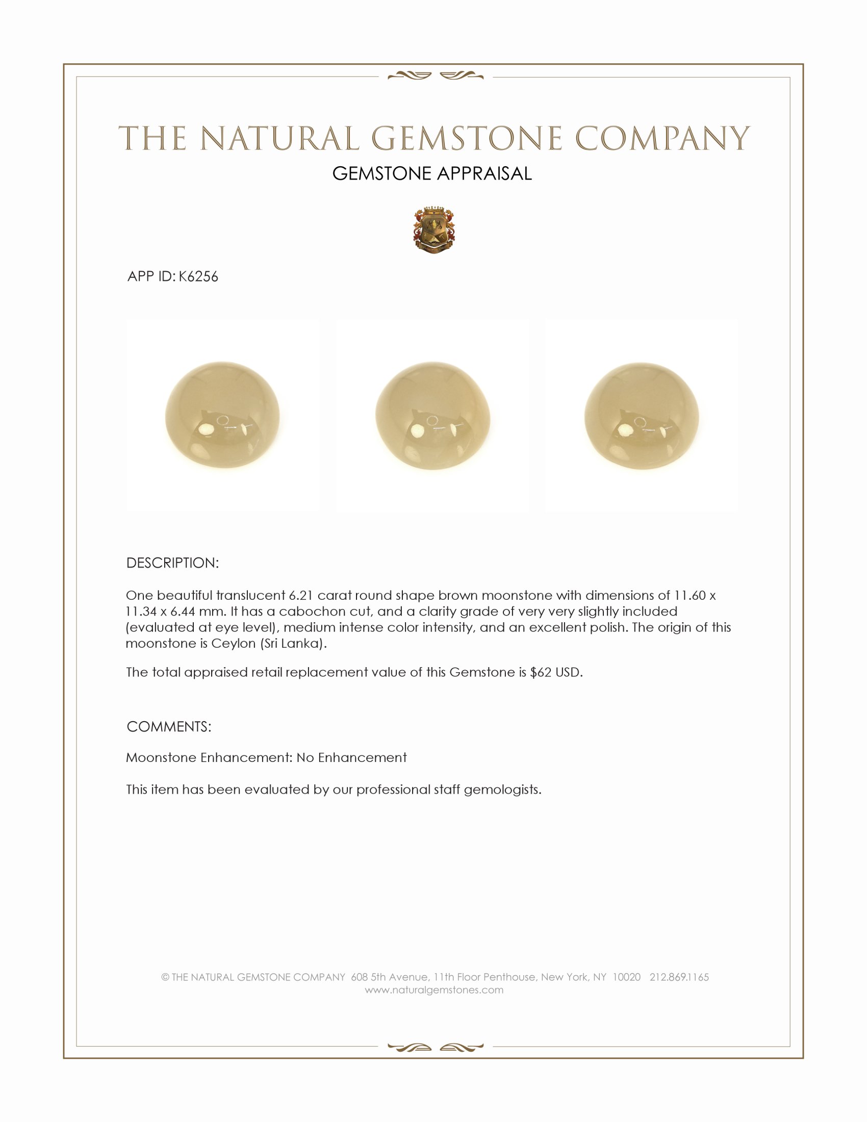 6.21 Ct. Cabochon Moonstone from Ceylon (Sri Lanka)