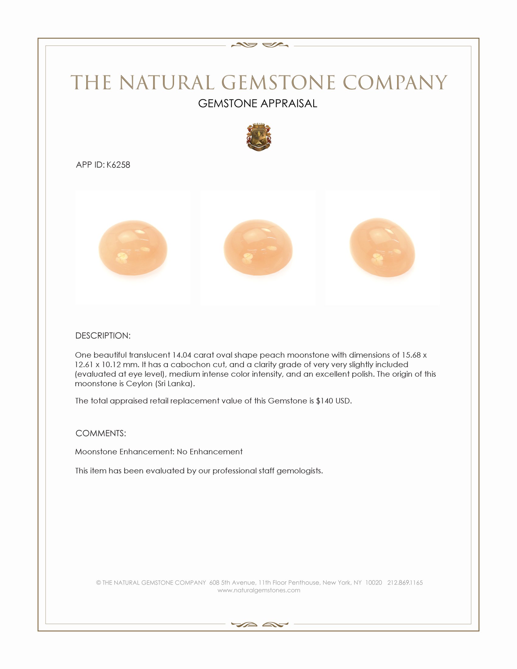 14.04 Ct. Cabochon Moonstone from Ceylon (Sri Lanka)