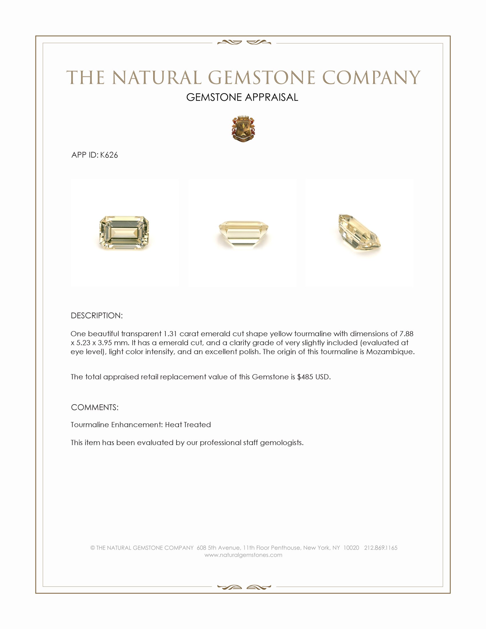 1.31 Ct. Yellow Tourmaline from Mozambique