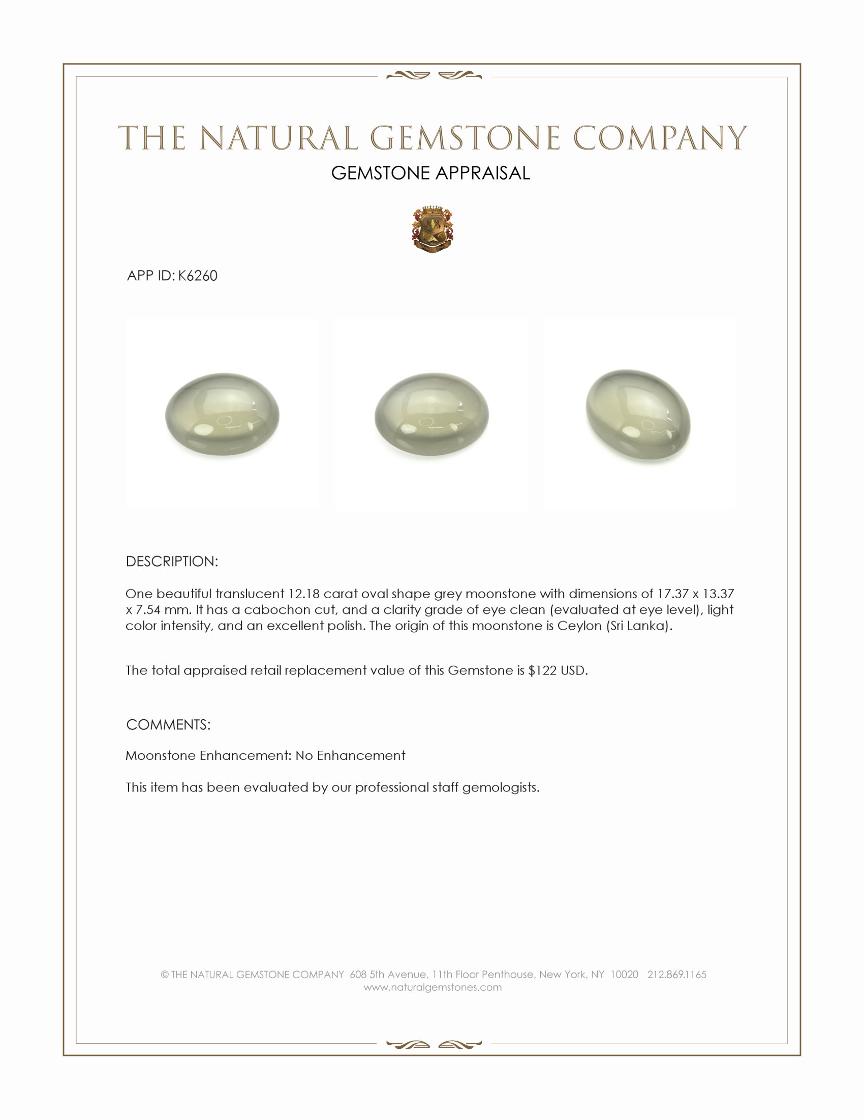 12.18 Ct. Cabochon Moonstone from Ceylon (Sri Lanka)