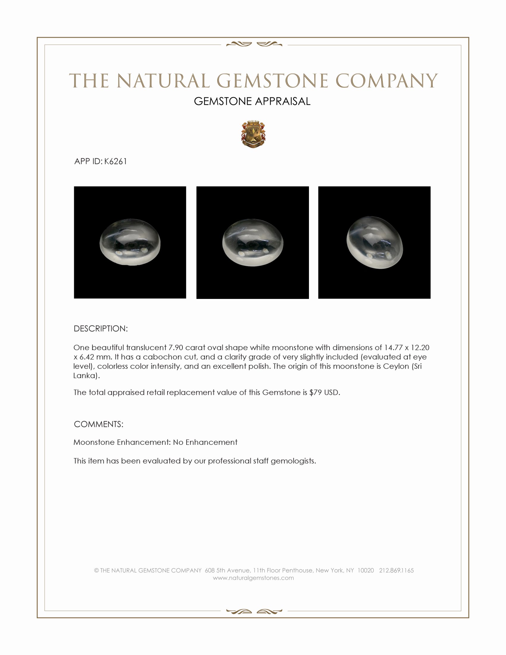 7.90 Ct. Cabochon Moonstone from Ceylon (Sri Lanka)