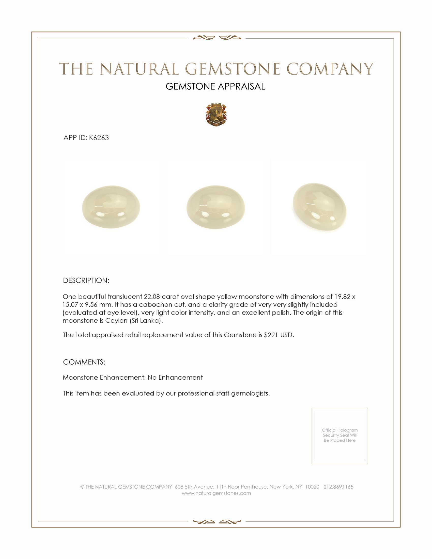 22.08 Ct. Cabochon Moonstone from Ceylon (Sri Lanka)