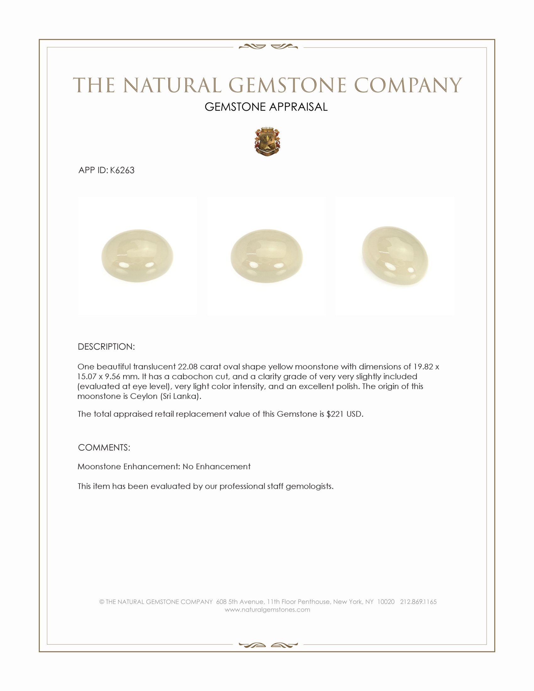 22.08 Ct. Cabochon Moonstone from Ceylon (Sri Lanka)