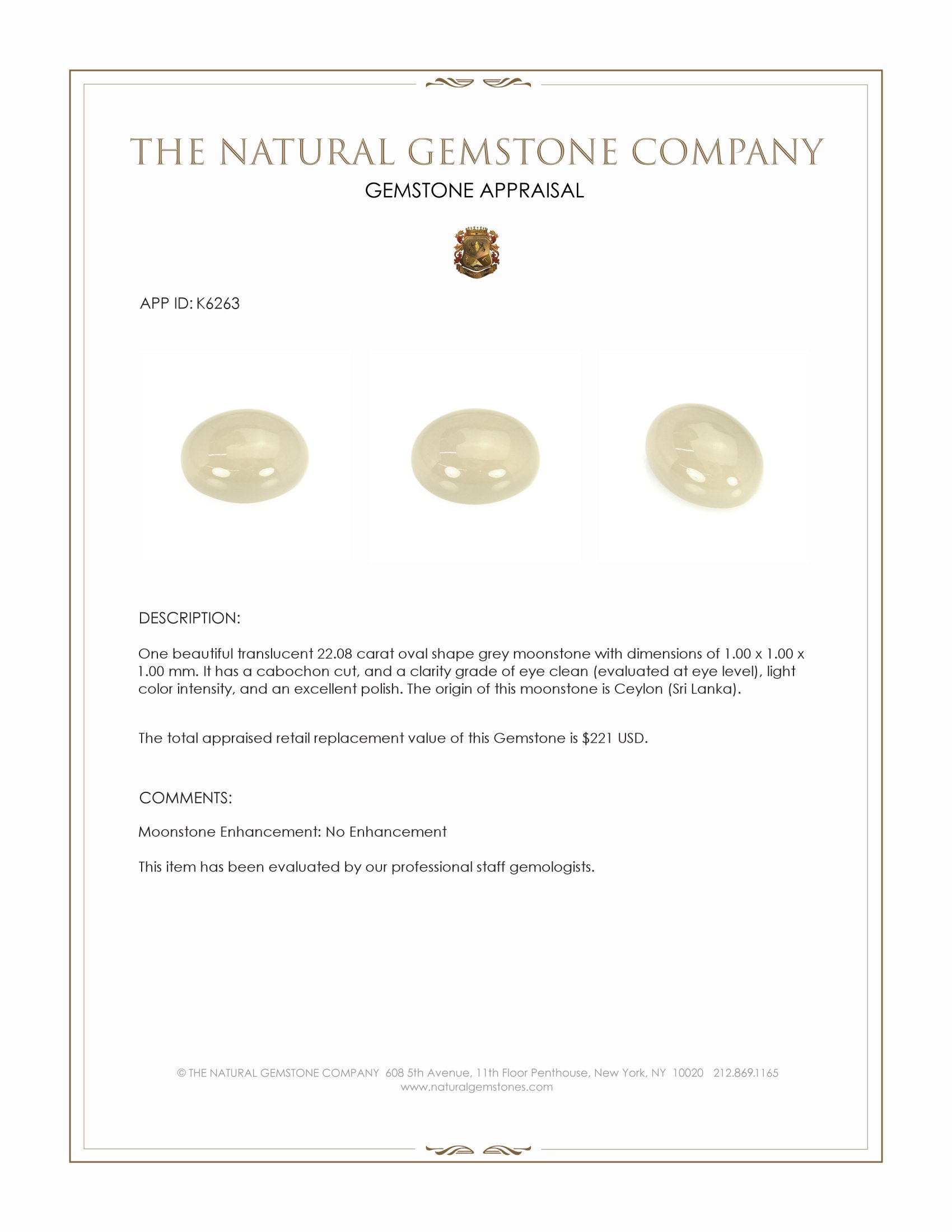 22.08 Ct. Cabochon Moonstone from Ceylon (Sri Lanka)