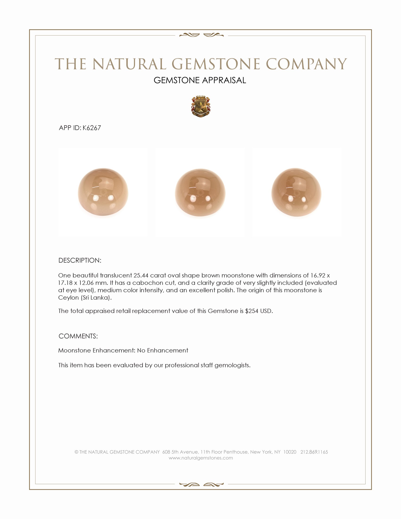 25.44 Ct. Cabochon Moonstone from Ceylon (Sri Lanka)