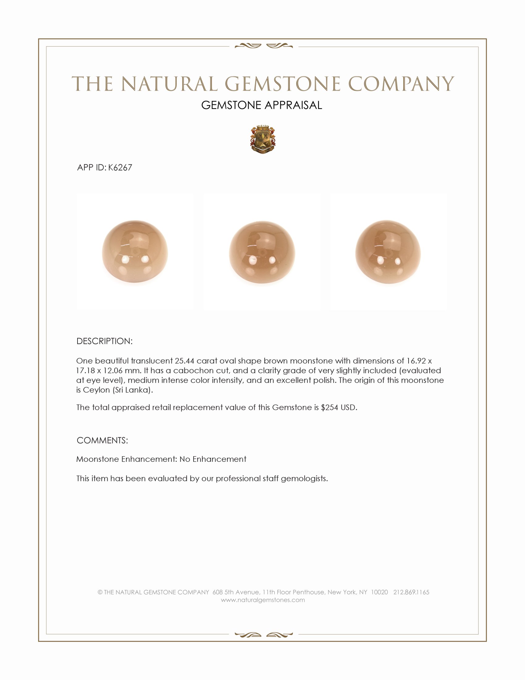 25.44 Ct. Cabochon Moonstone from Ceylon (Sri Lanka)