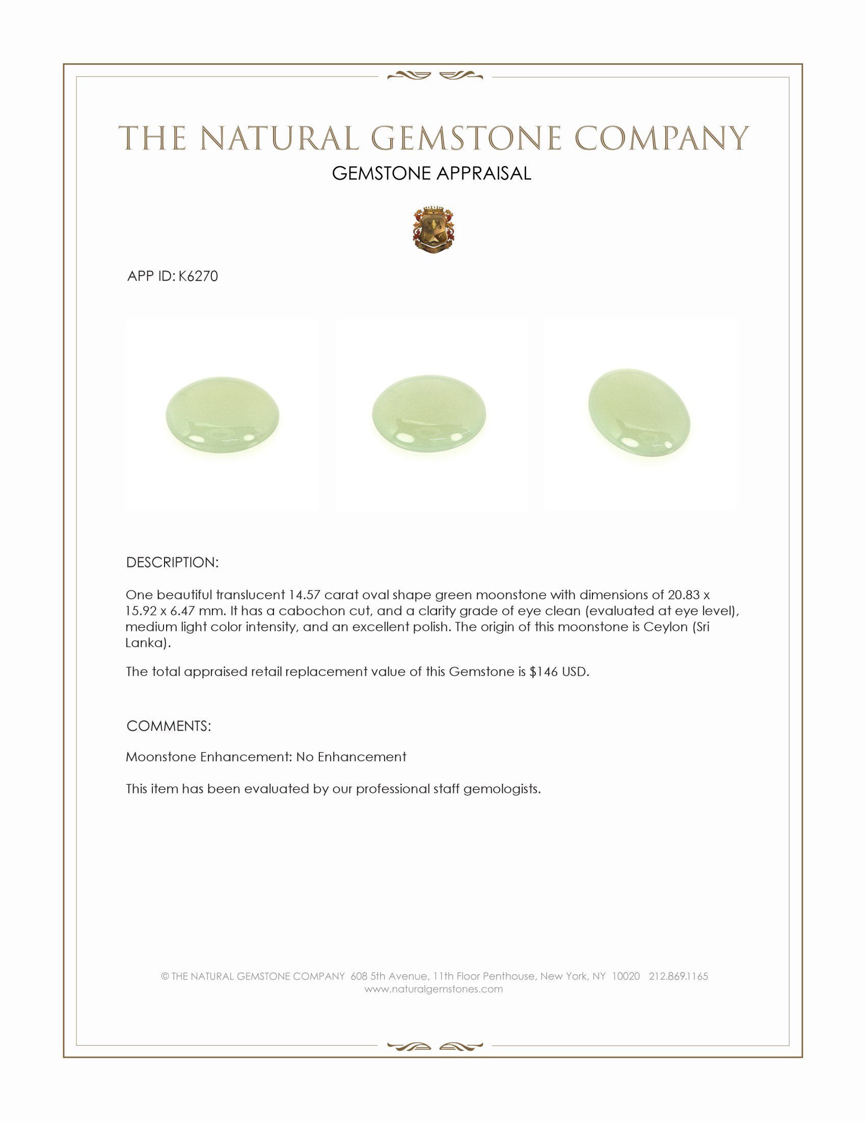 14.57 Ct. Cabochon Moonstone from Ceylon (Sri Lanka)