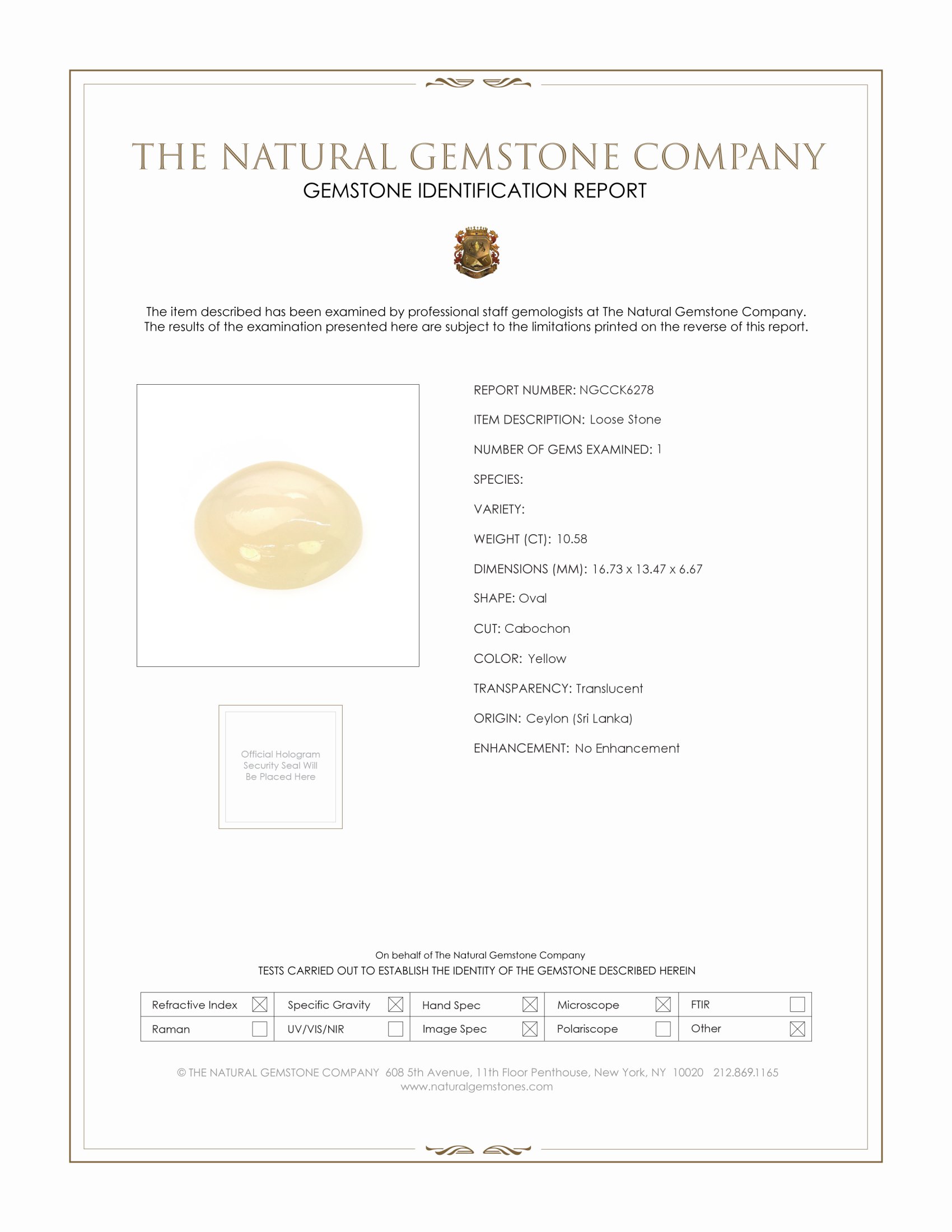 10.58 Ct. Yellow Cabochon Moonstone from Ceylon (Sri Lanka)