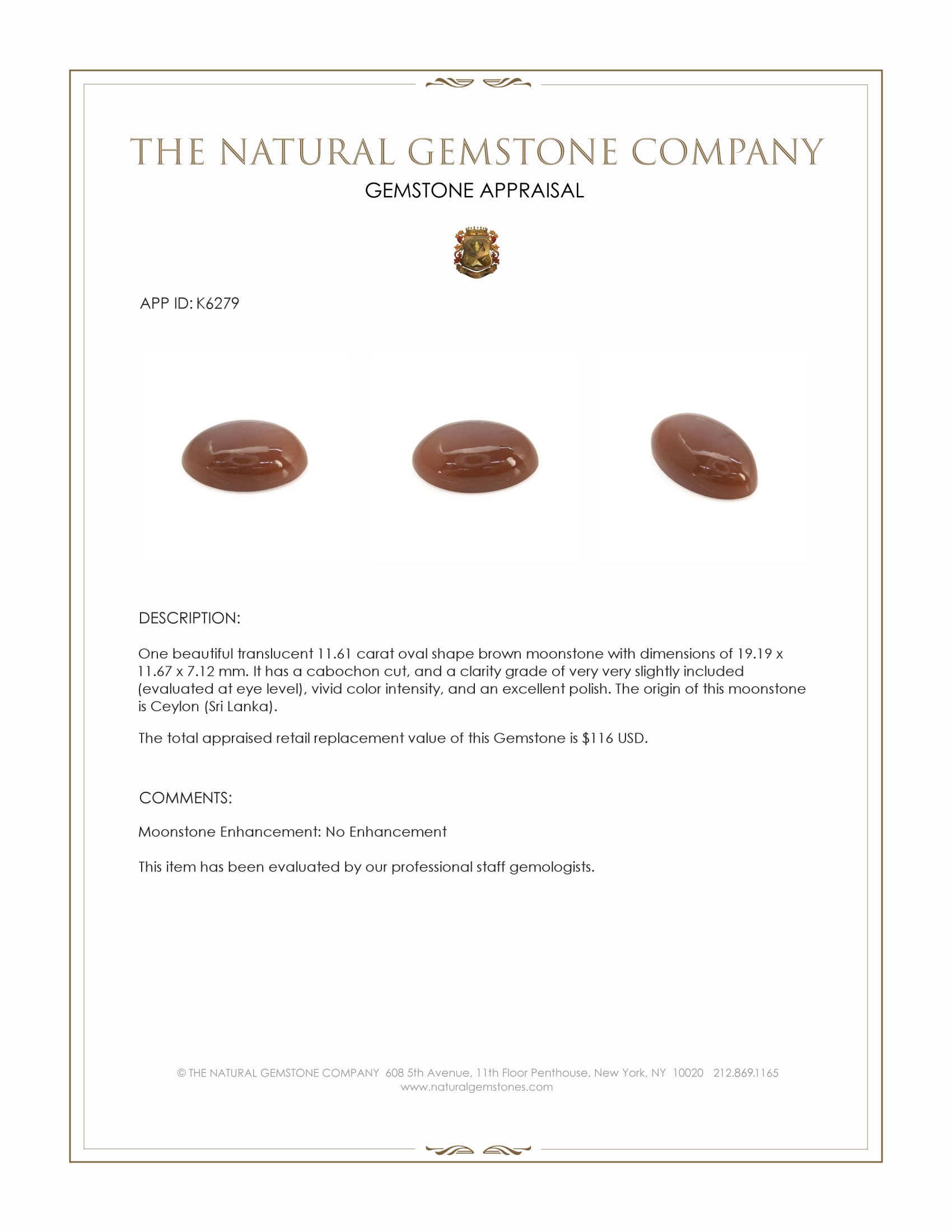 11.61 Ct. Cabochon Moonstone from Ceylon (Sri Lanka)