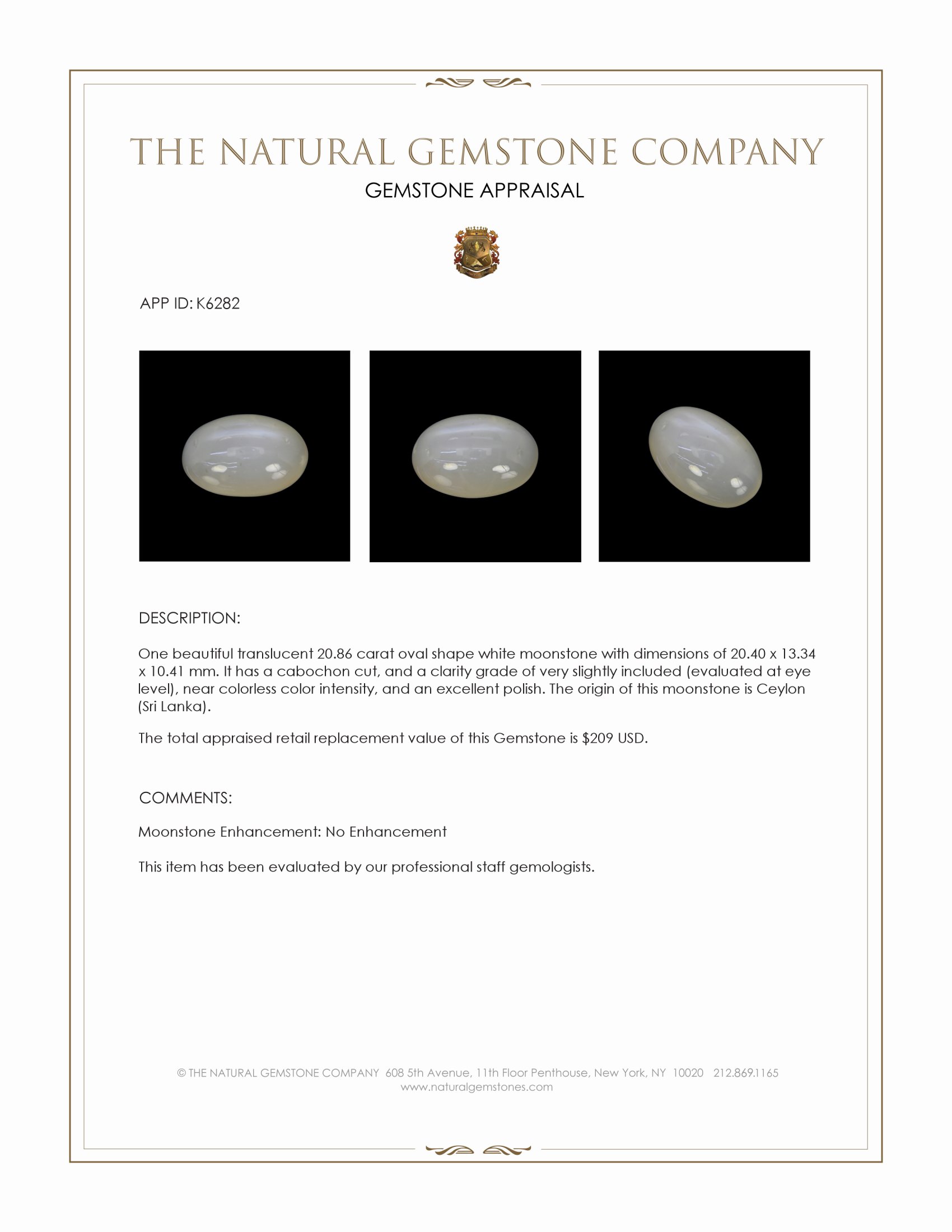 20.86 Ct. Cabochon Moonstone from Ceylon (Sri Lanka)