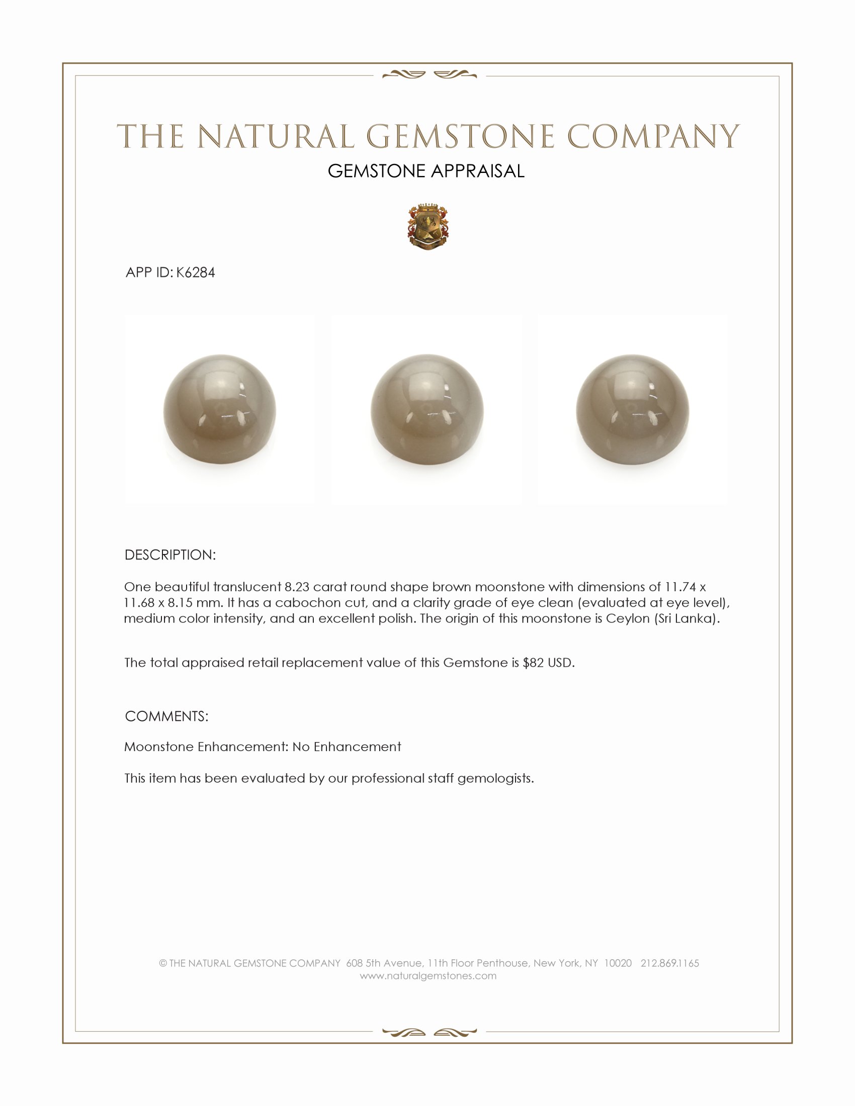 8.23 Ct. Cabochon Moonstone from Ceylon (Sri Lanka)