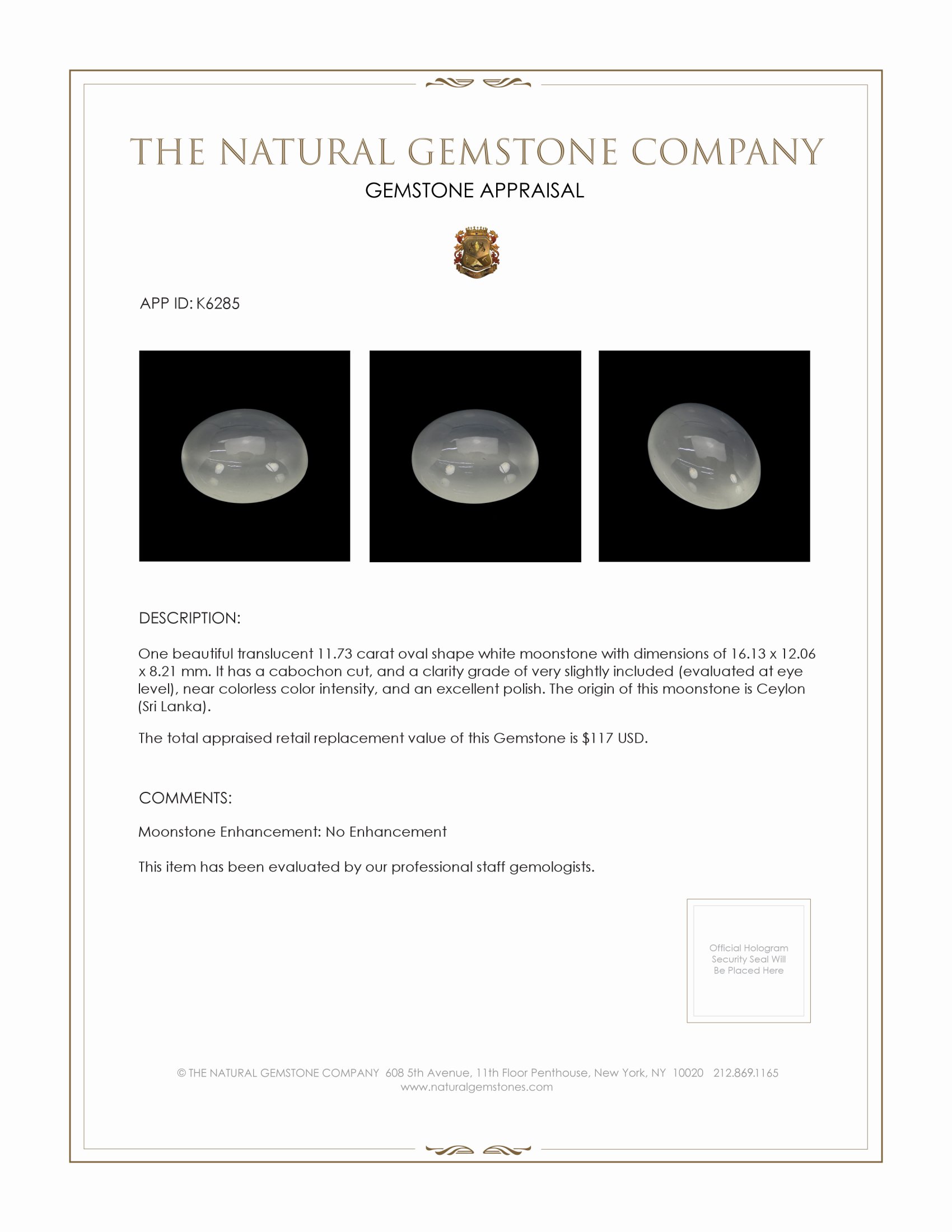 11.73 Ct. Cabochon Moonstone from Ceylon (Sri Lanka)