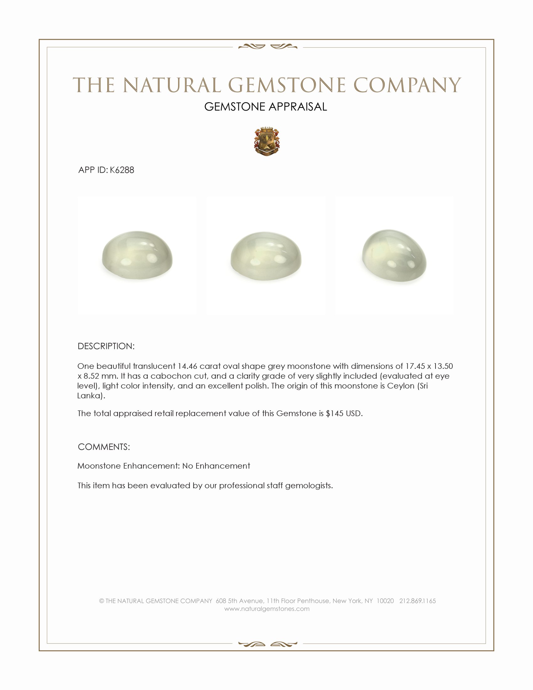 14.46 Ct. Cabochon Moonstone from Ceylon (Sri Lanka)