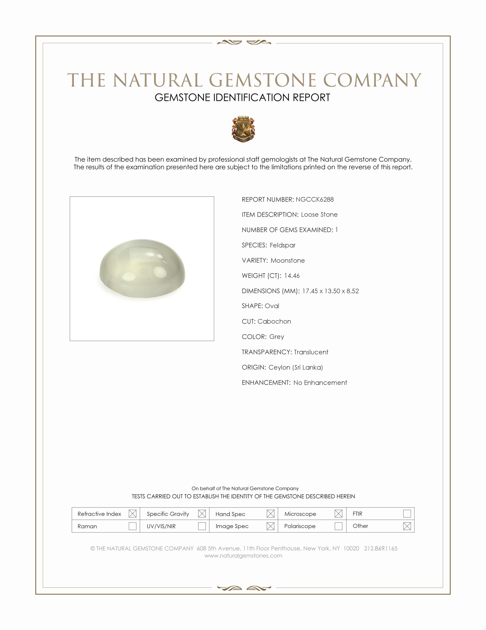 14.46 Ct. Grey Cabochon Moonstone from Ceylon (Sri Lanka)