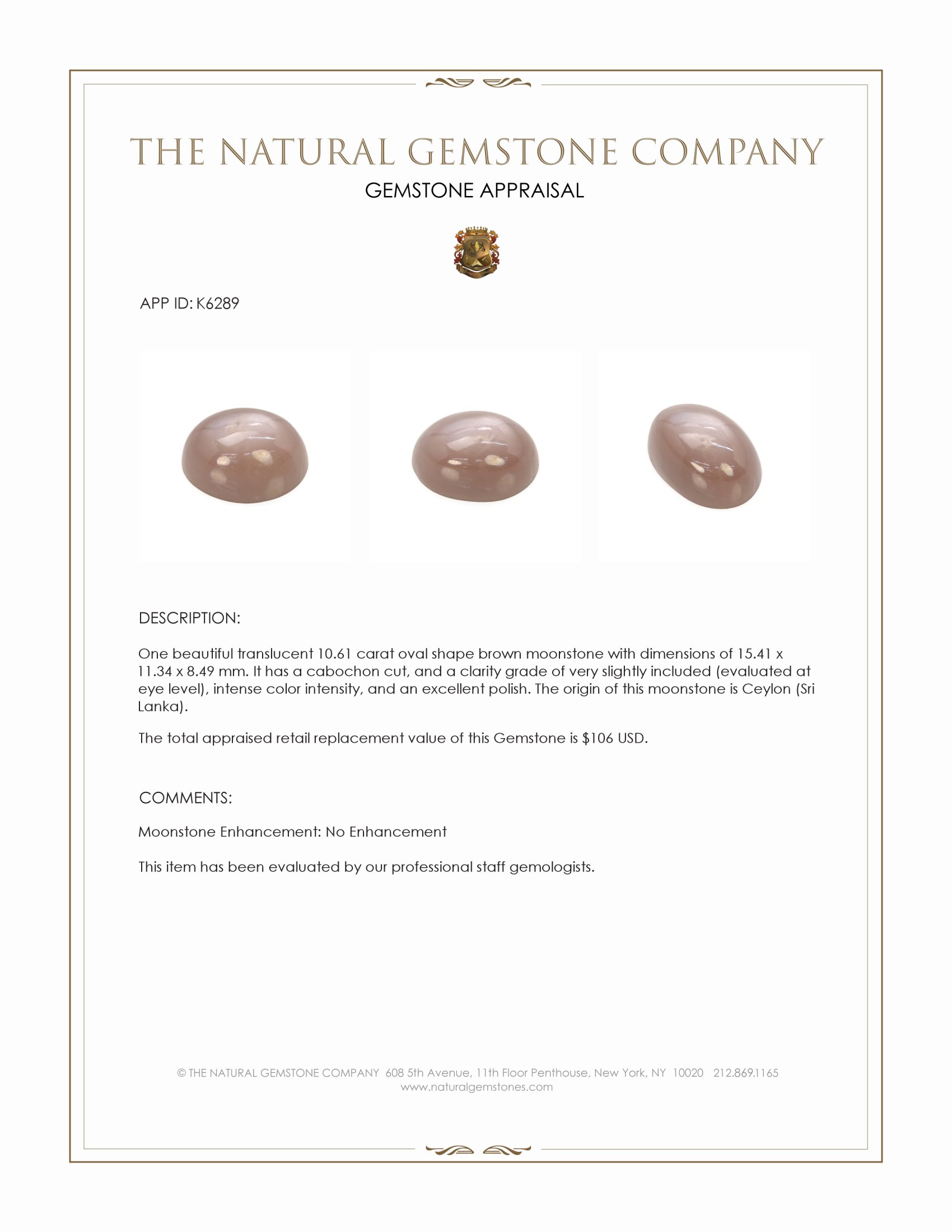 10.61 Ct. Cabochon Moonstone from Ceylon (Sri Lanka)