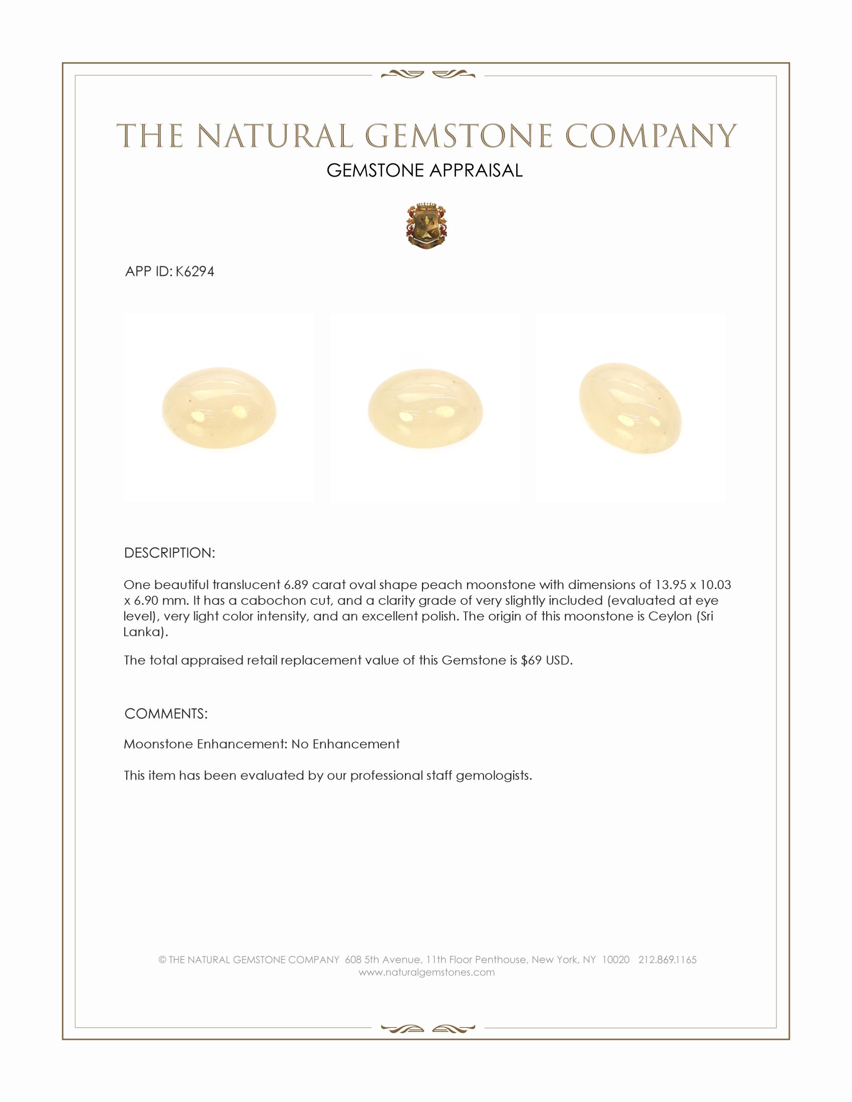 6.89 Ct. Cabochon Moonstone from Ceylon (Sri Lanka)