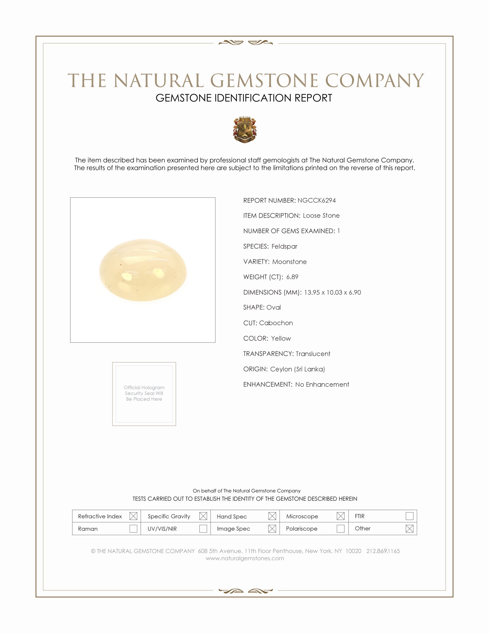 6.89 Ct. Yellow Cabochon Moonstone from Ceylon (Sri Lanka)